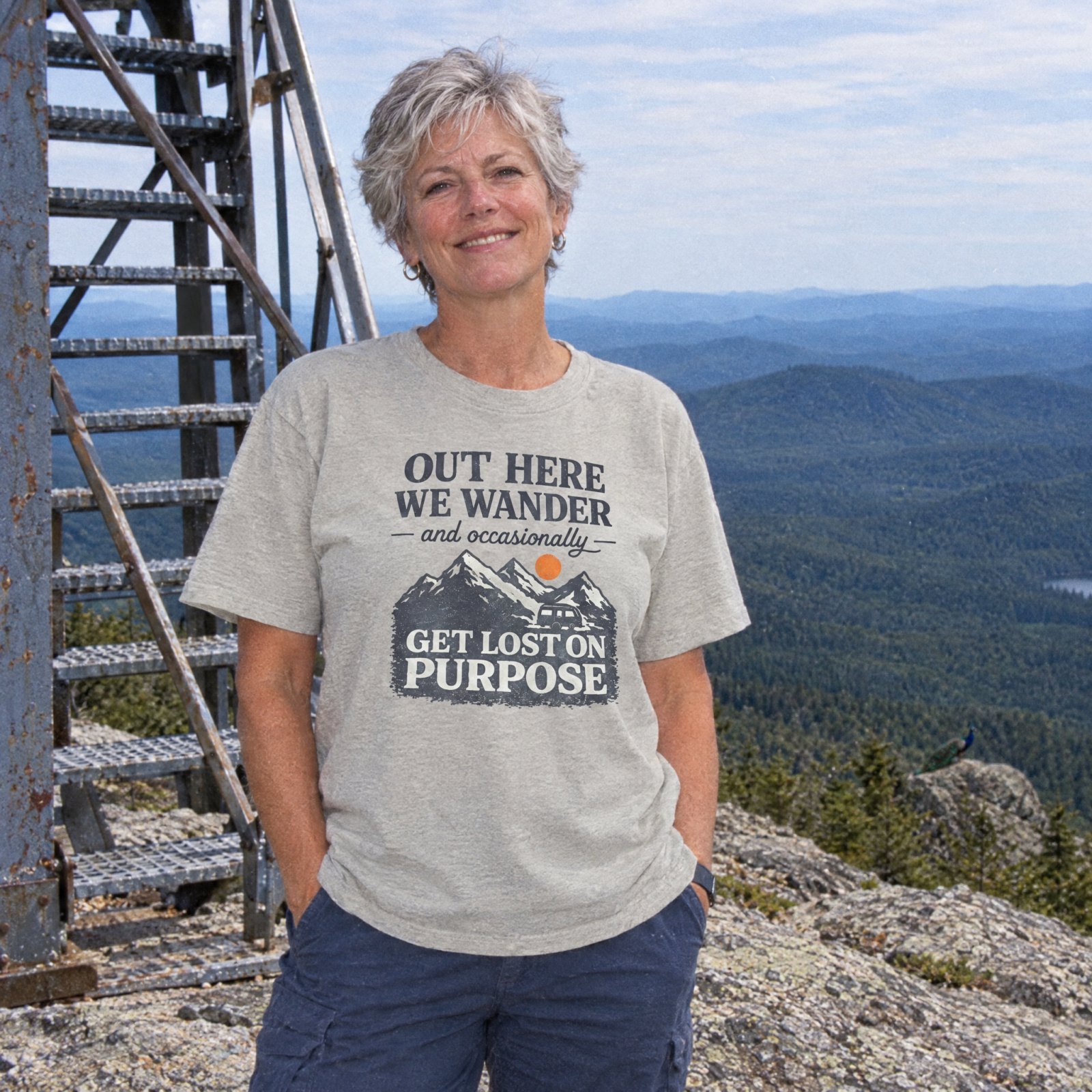 Out Here We Wander Get Lost On Purpose T-shirt | Mountain Adventure Tee — CVC Silk — Other view
