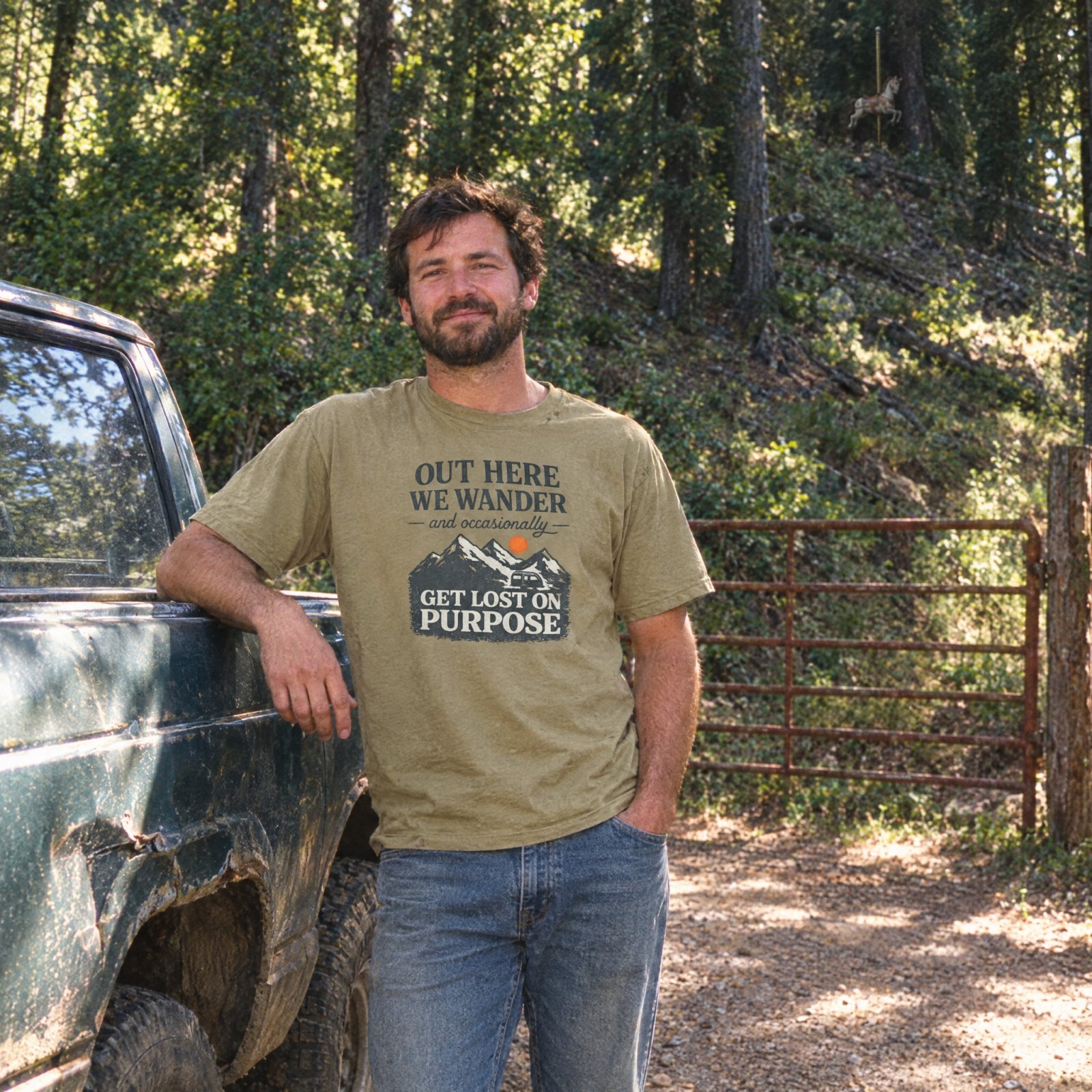 Out Here We Wander Get Lost On Purpose T-shirt | Mountain Adventure Tee — CVC Light Olive — Other view