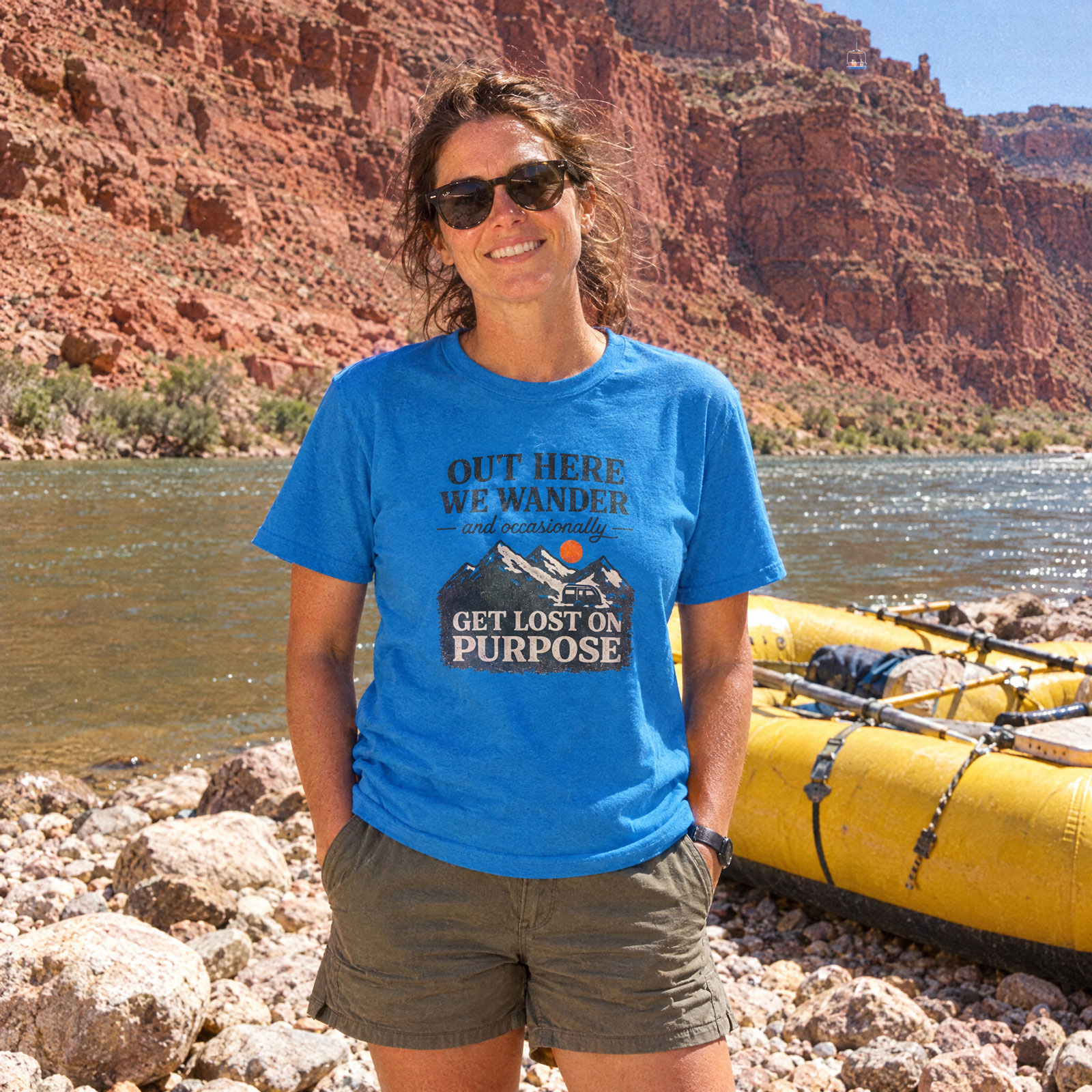 Out Here We Wander Get Lost On Purpose T-shirt | Mountain Adventure Tee — CVC Turquoise — Other view