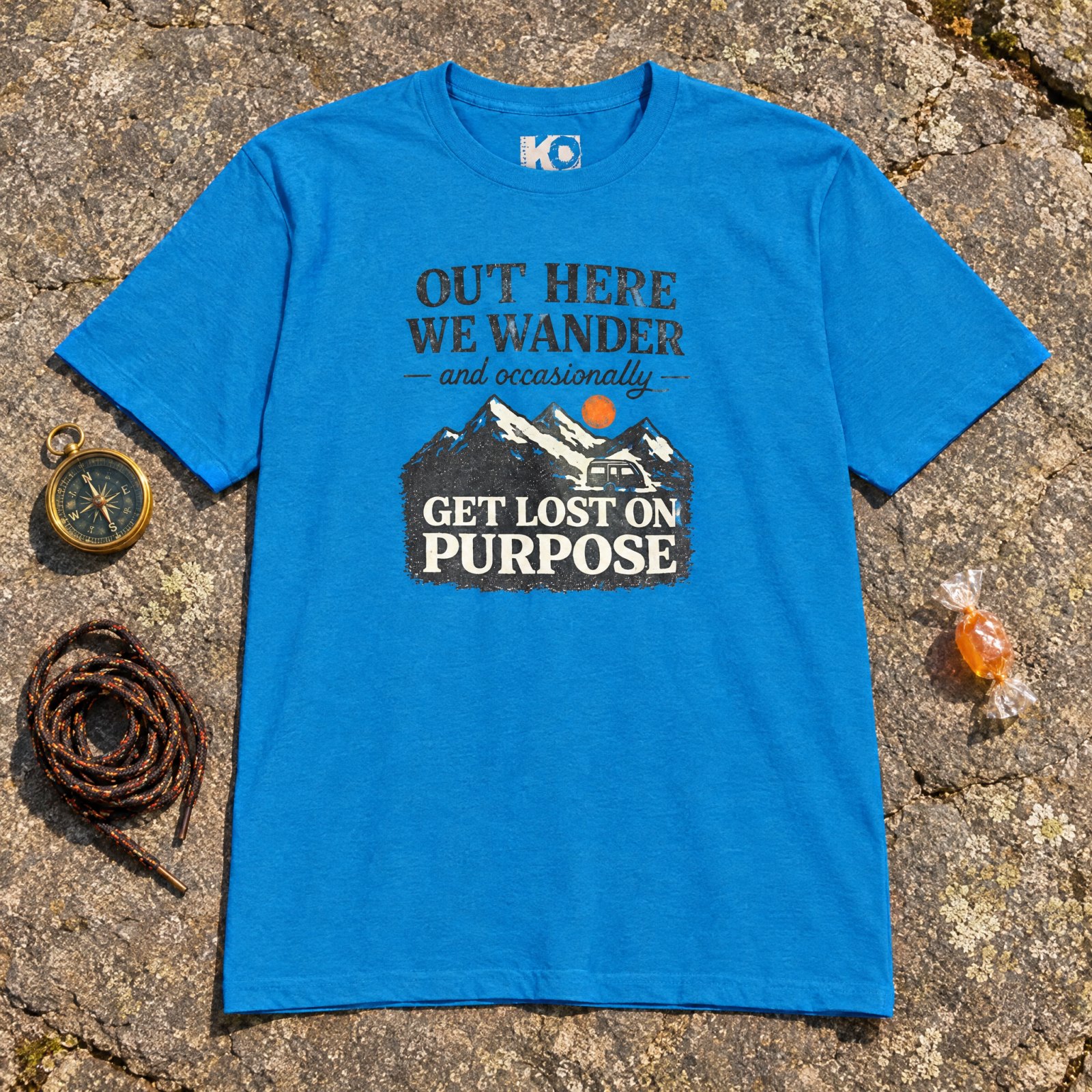 Out Here We Wander Get Lost On Purpose T-shirt | Mountain Adventure Tee — CVC Turquoise — Other view