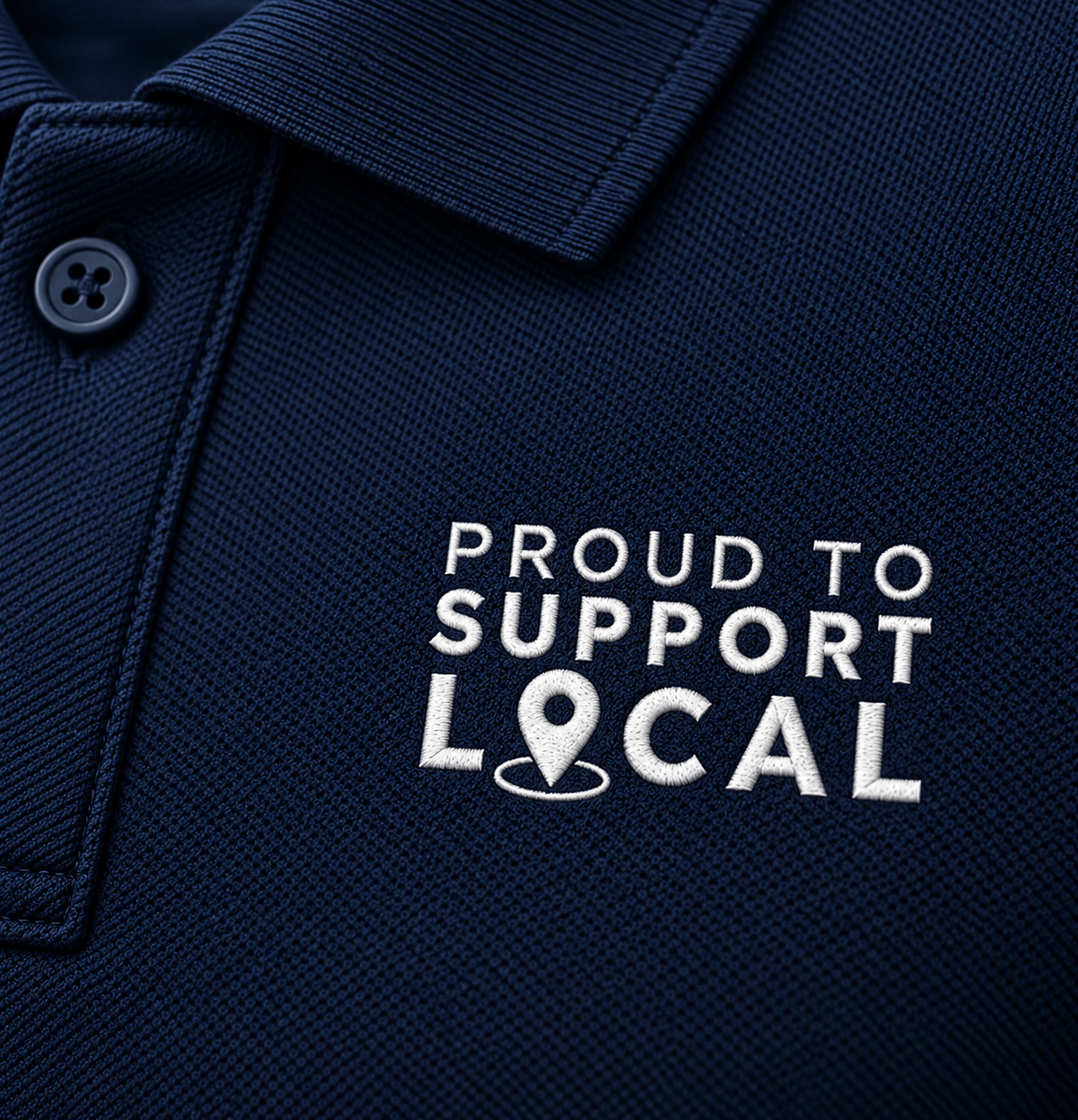 Proud to Support Local Polo Shirt | Embroidered Small Business Polo – Navy, S