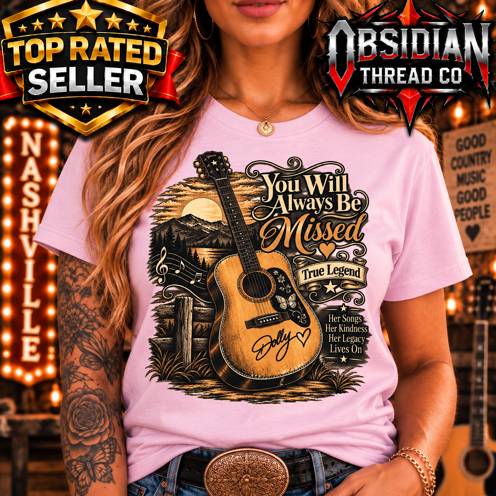 Dolly Parton Shirt Memorial Tribute RIP Country Music Nashville Unisex Gildan T color preview 3