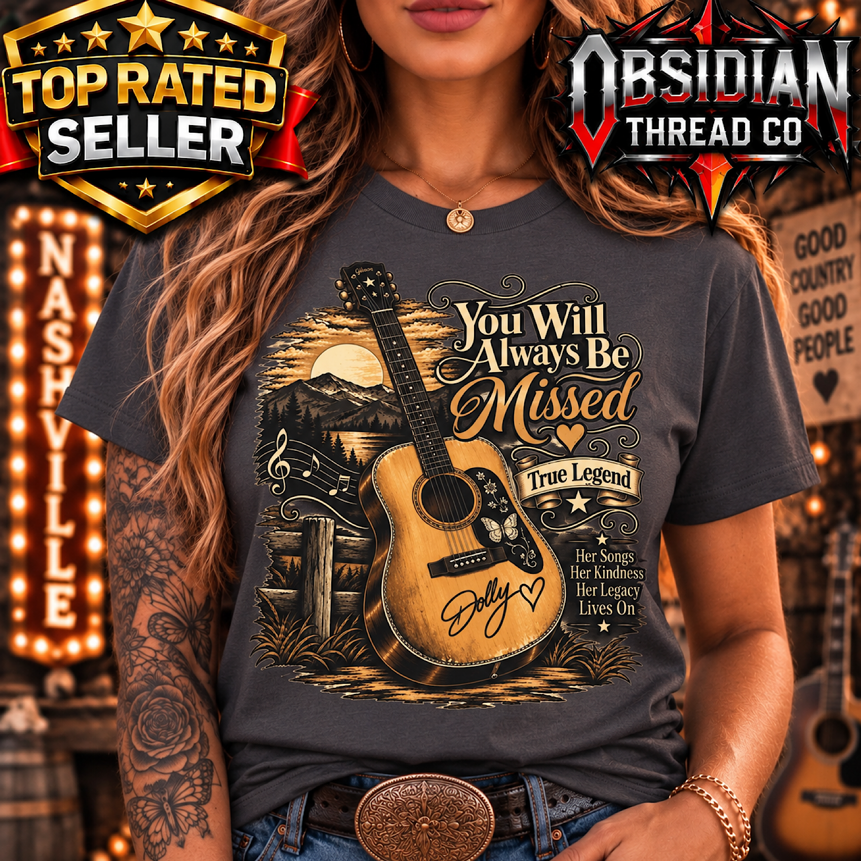 Dolly Parton Shirt Memorial Tribute RIP Country Music Nashville Unisex Gildan T color preview 2