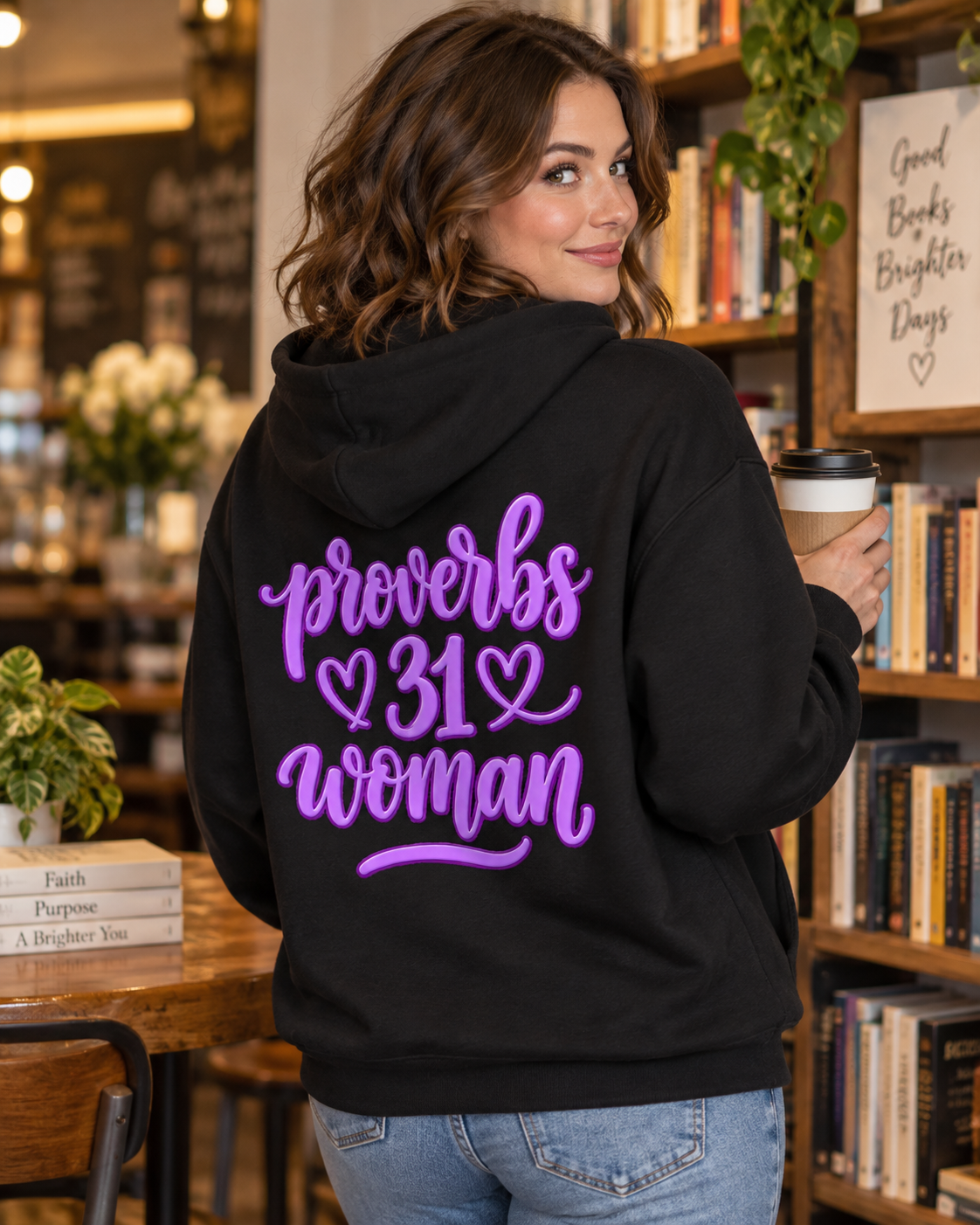 Black Proverbs 31 Woman Fleece Hoodie | Faith Scripture Apparel