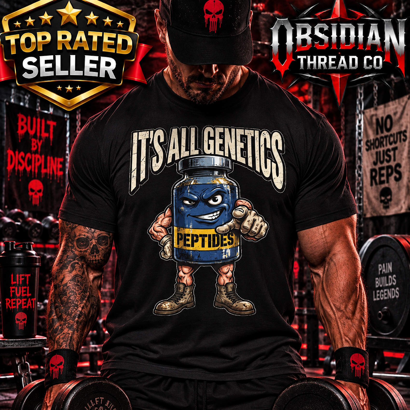 IT’S ALL GENETICS Peptides Gym Shirt Bodybuilding Workout Weightlifting T-Shirt color preview 2