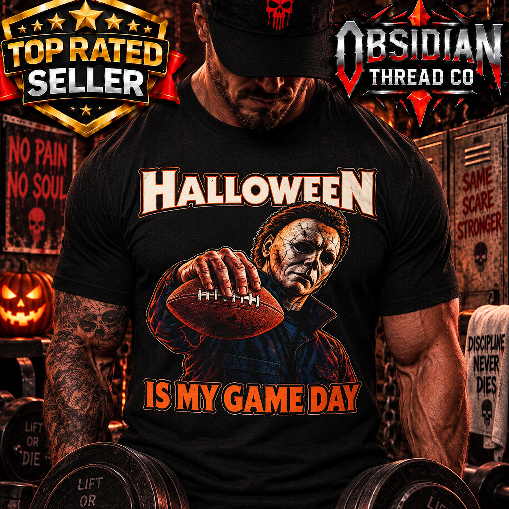Freddy Nightmare On Gym Street Shirt Horror Workout Gym Halloween Gildan Tee color preview 2