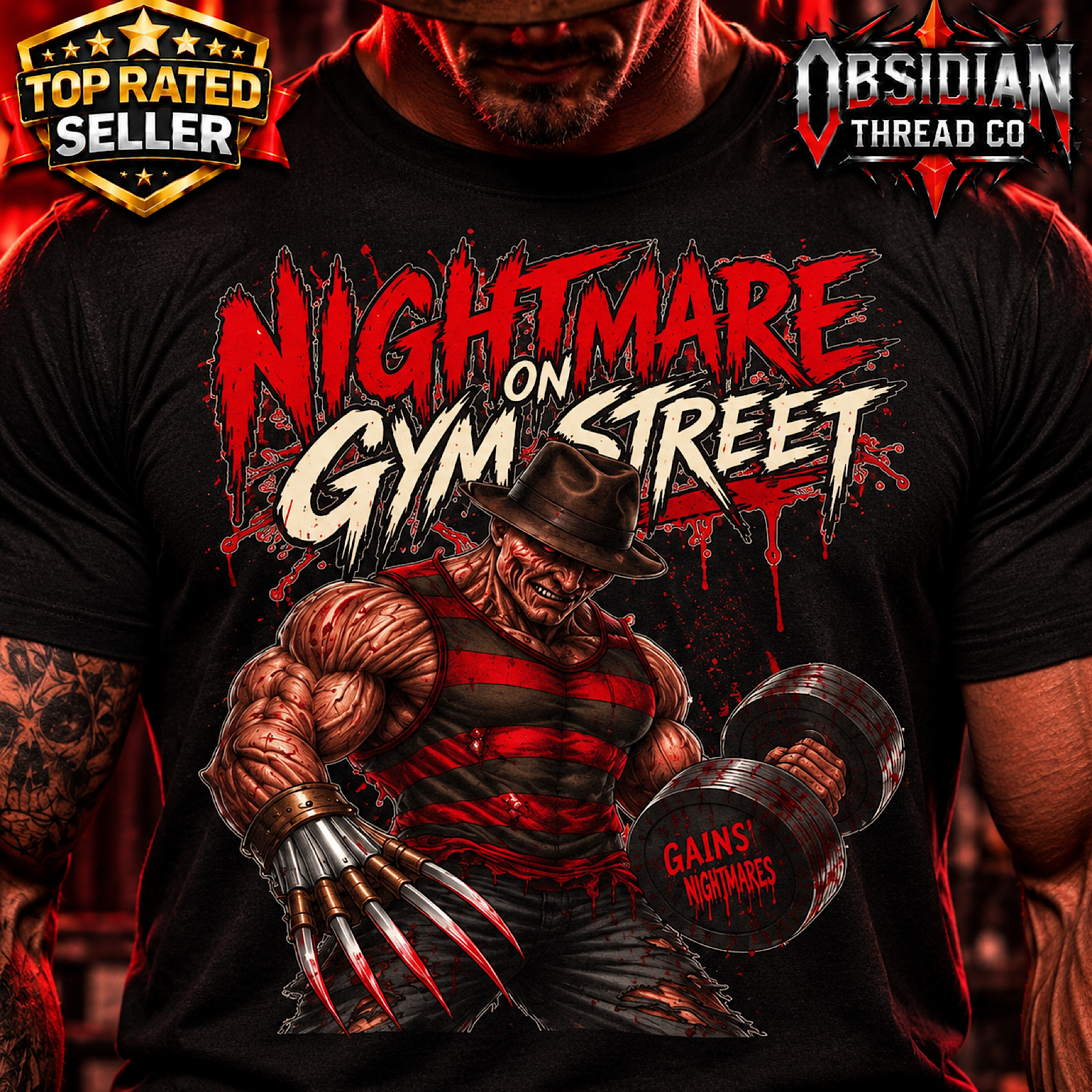  Freddy Nightmare On Gym Street Shirt Horror Workout Gym Halloween Gildan Tee product preview