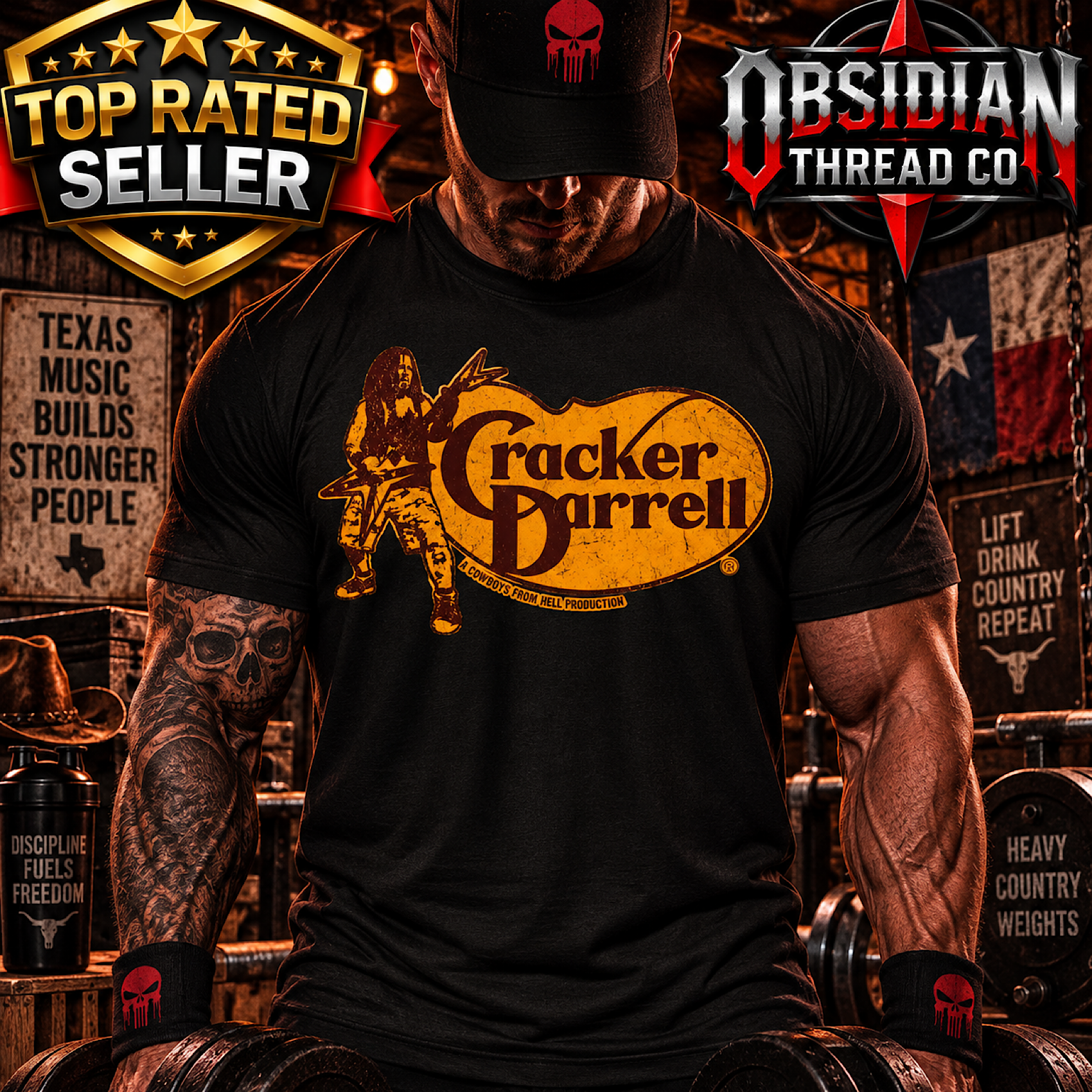 Cracker Darrell Cowboys From Hell Texas Metal Guitar Graphic Gildan T-Shirt Tee product preview