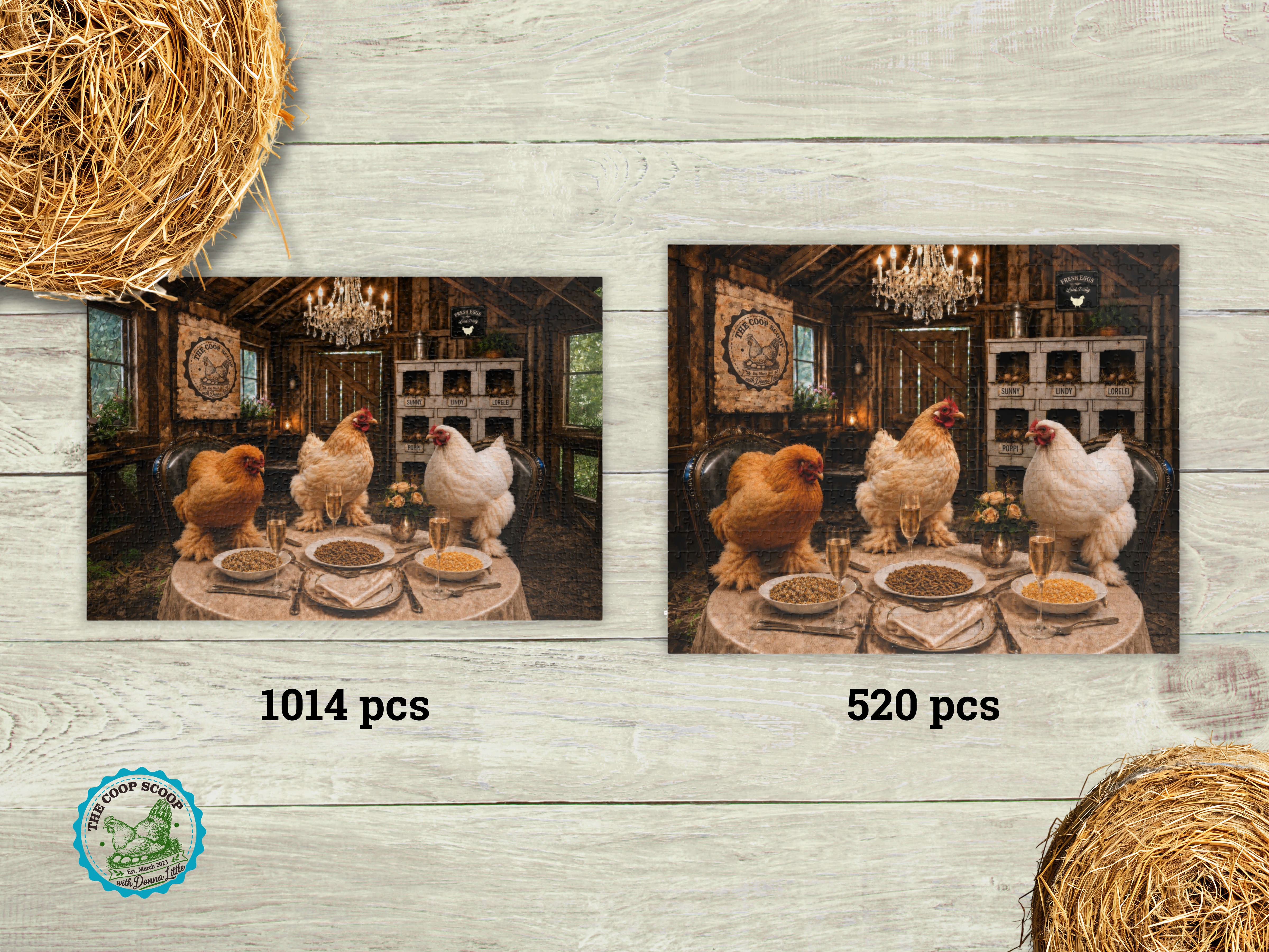 Chicken Dinner Party Puzzle, Funny Chicken Jigsaw Puzzle, Chicken Lover Gift, Farmhouse Puzzle – 520 pcs (Horizontal)