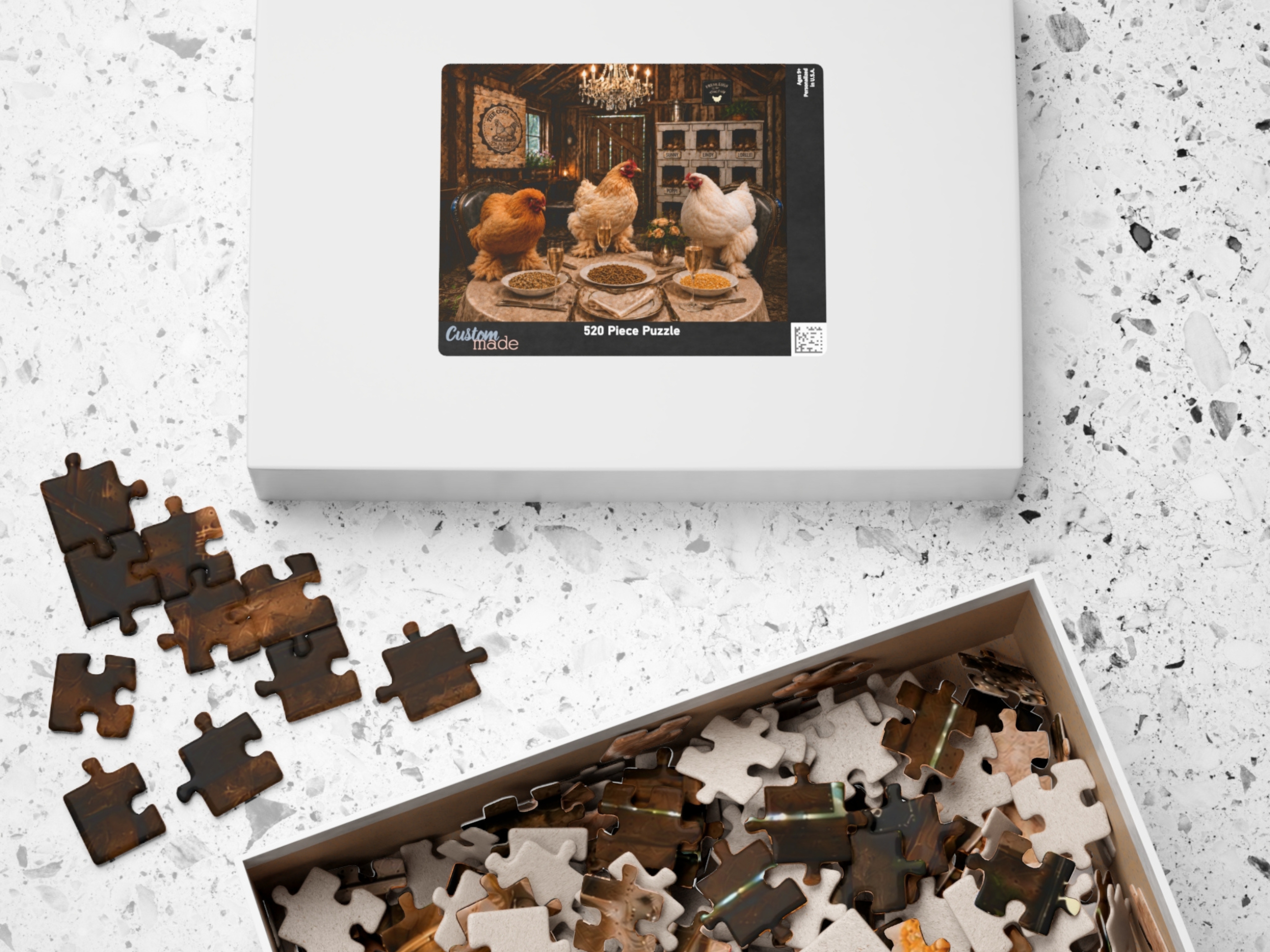 Chicken Dinner Party Puzzle, Funny Chicken Jigsaw Puzzle, Chicken Lover Gift, Farmhouse Puzzle – 520 pcs (Horizontal)