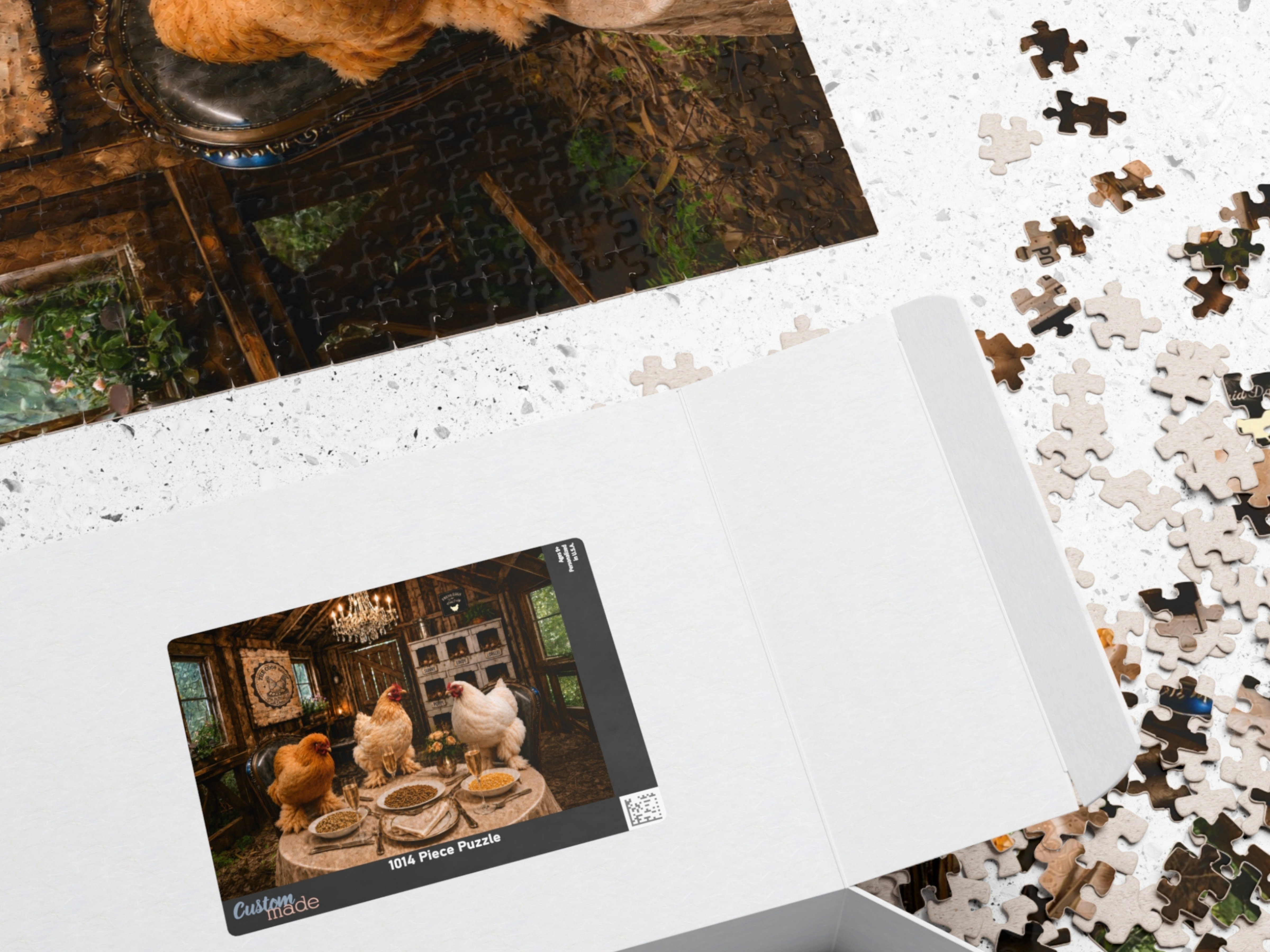 Chicken Dinner Party Puzzle, Funny Chicken Jigsaw Puzzle, Chicken Lover Gift, Farmhouse Puzzle – 520 pcs (Horizontal)