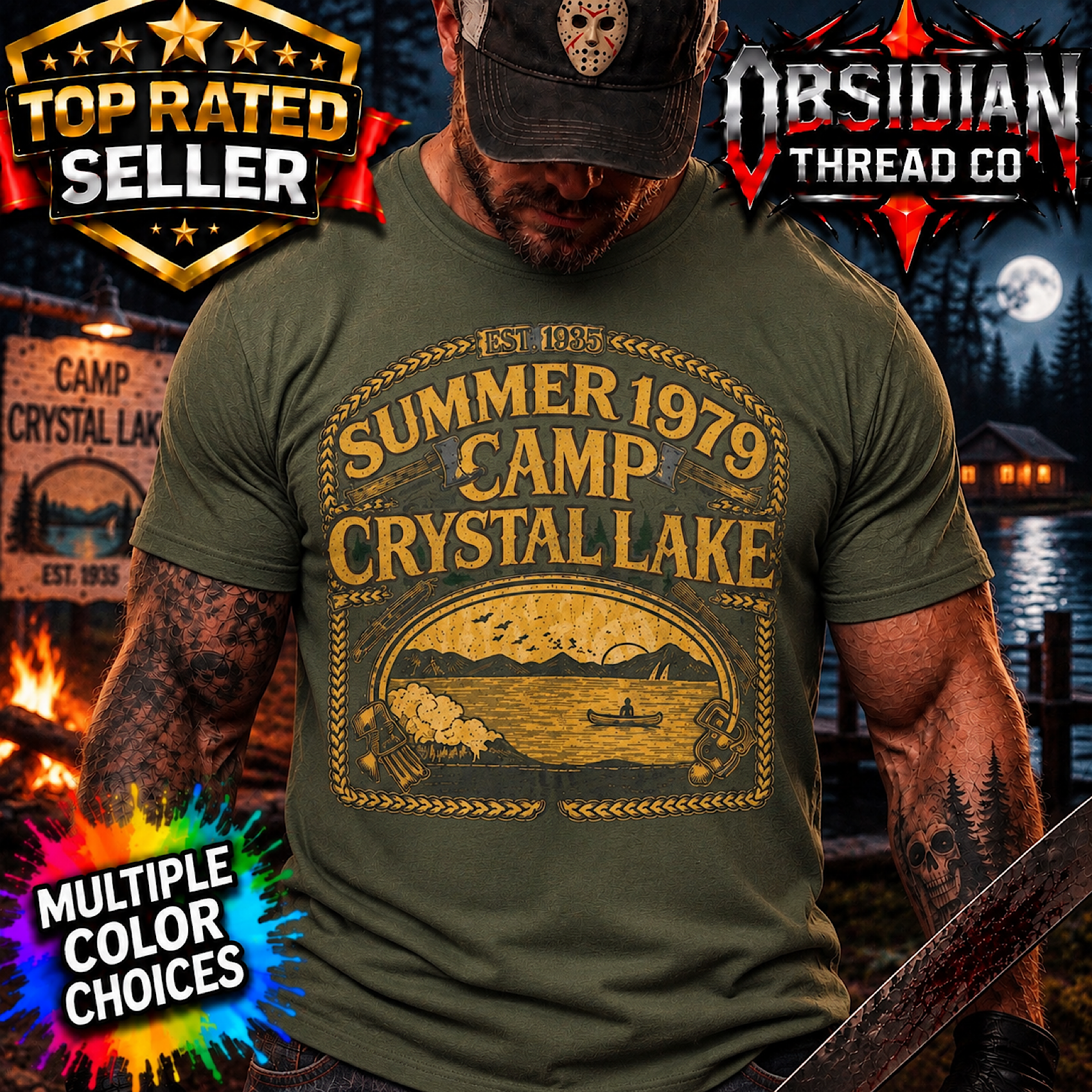 Friday the 13th Camp Crystal Lake 1979 T-Shirt Jason Horror Halloween Gildan Tee color preview 4