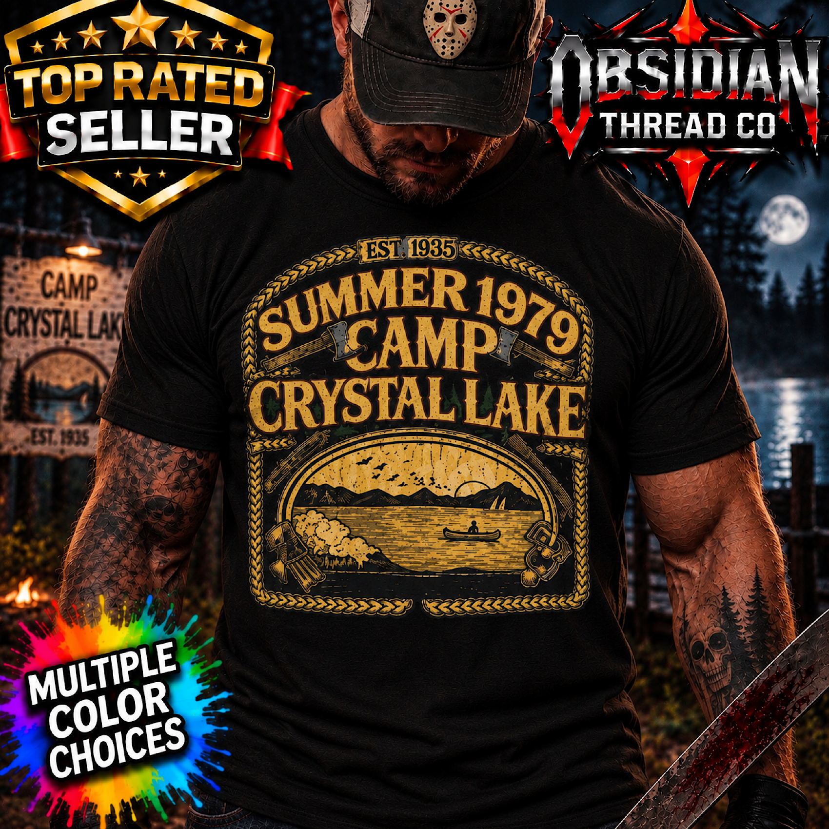 Friday the 13th Camp Crystal Lake 1979 T-Shirt Jason Horror Halloween Gildan Tee color preview 3