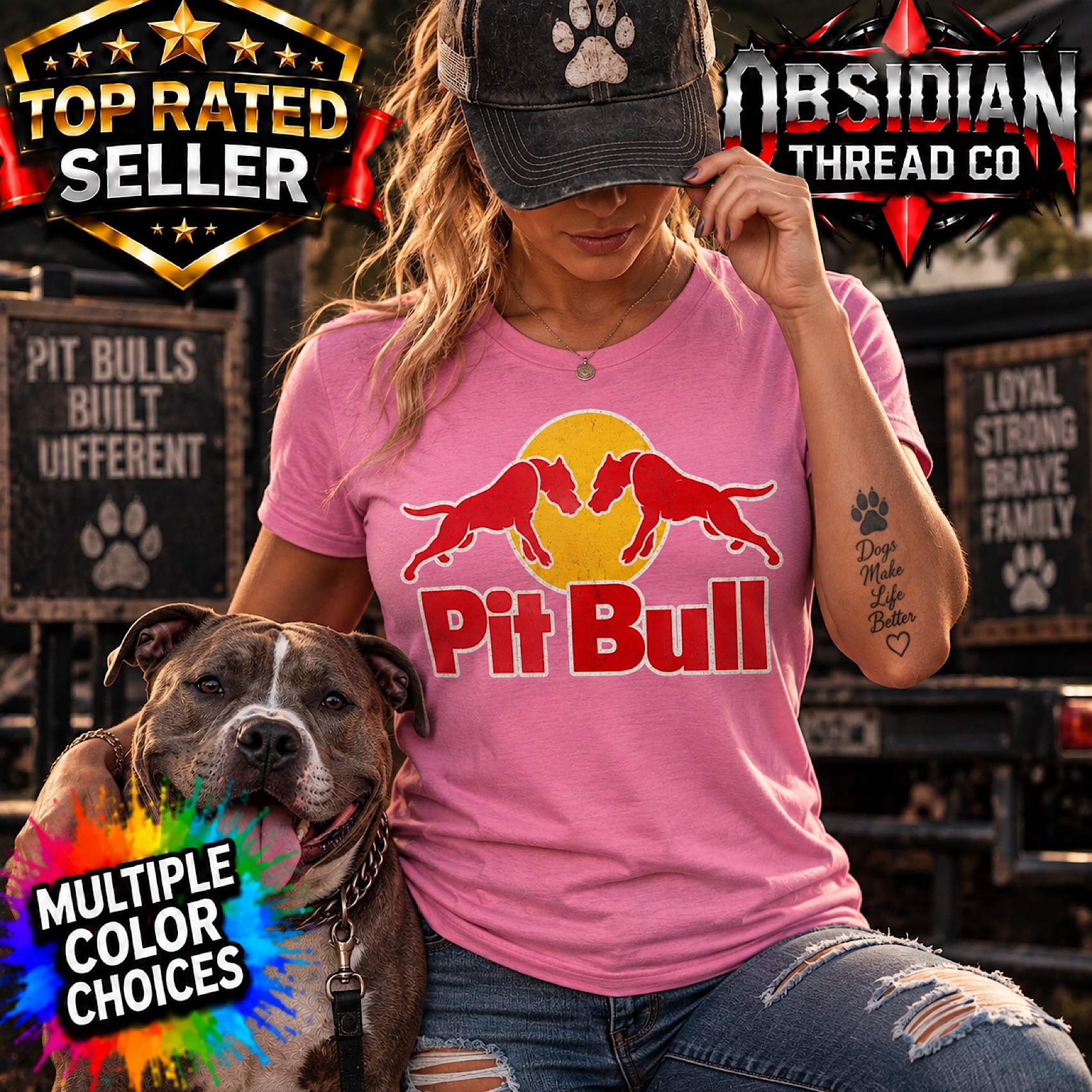 Pit Bull Dog T-Shirt Pitbull Lover Graphic Bully Breed Owner Gift Gildan Unisex color preview 2