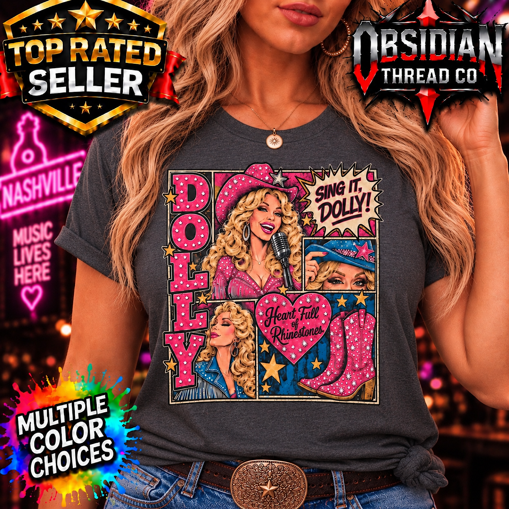 Dolly Parton Shirt Dollywood Nashville Rhinestone Cowgirl Country Music Gildan T color preview 2