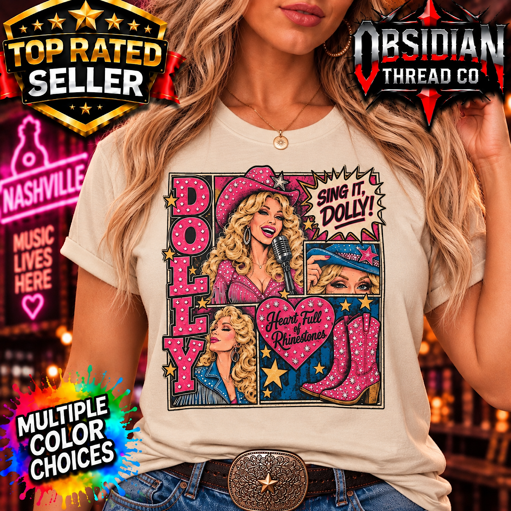 Dolly Parton Shirt Dollywood Nashville Rhinestone Cowgirl Country Music Gildan T color preview 3