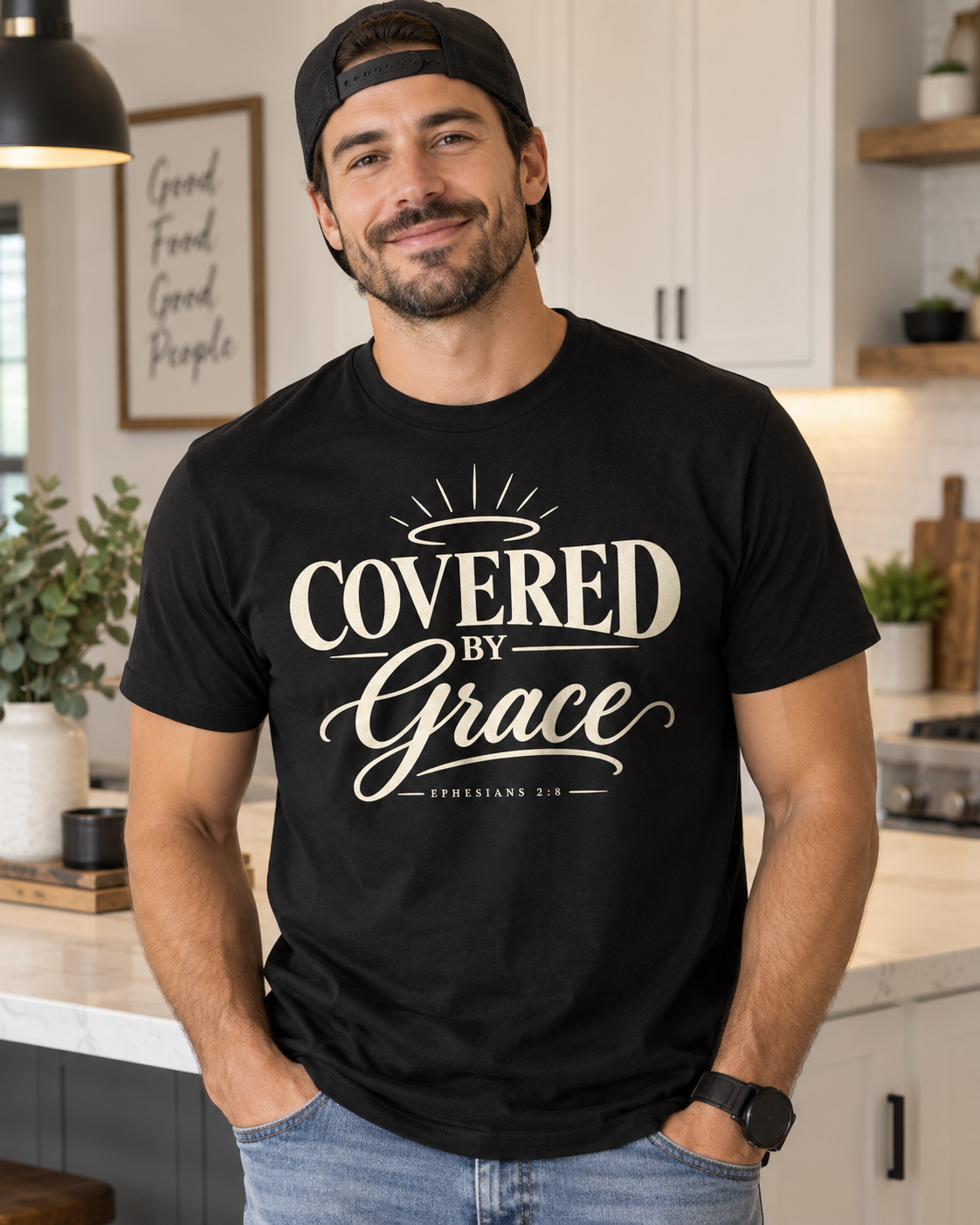 Covered by Grace T-shirt | Christian Faith Typography, Halo Graphic: other
