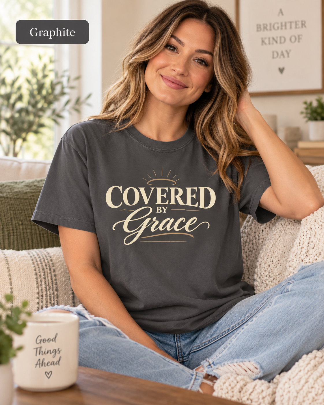 Covered by Grace T-shirt | Christian Faith Typography, Halo Graphic: other