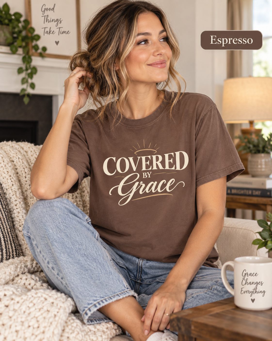 Covered by Grace T-shirt | Christian Faith Typography, Halo Graphic: other