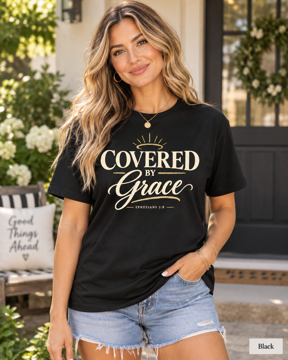 Covered by Grace T-shirt | Christian Faith Typography, Halo Graphic: other