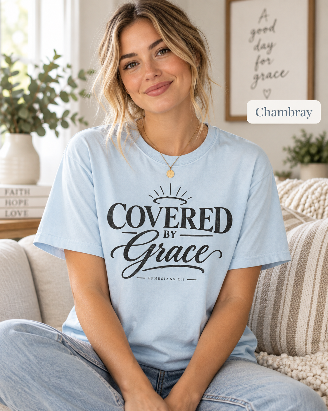 Covered by Grace T-shirt | Christian Faith Typography, Halo Graphic: other