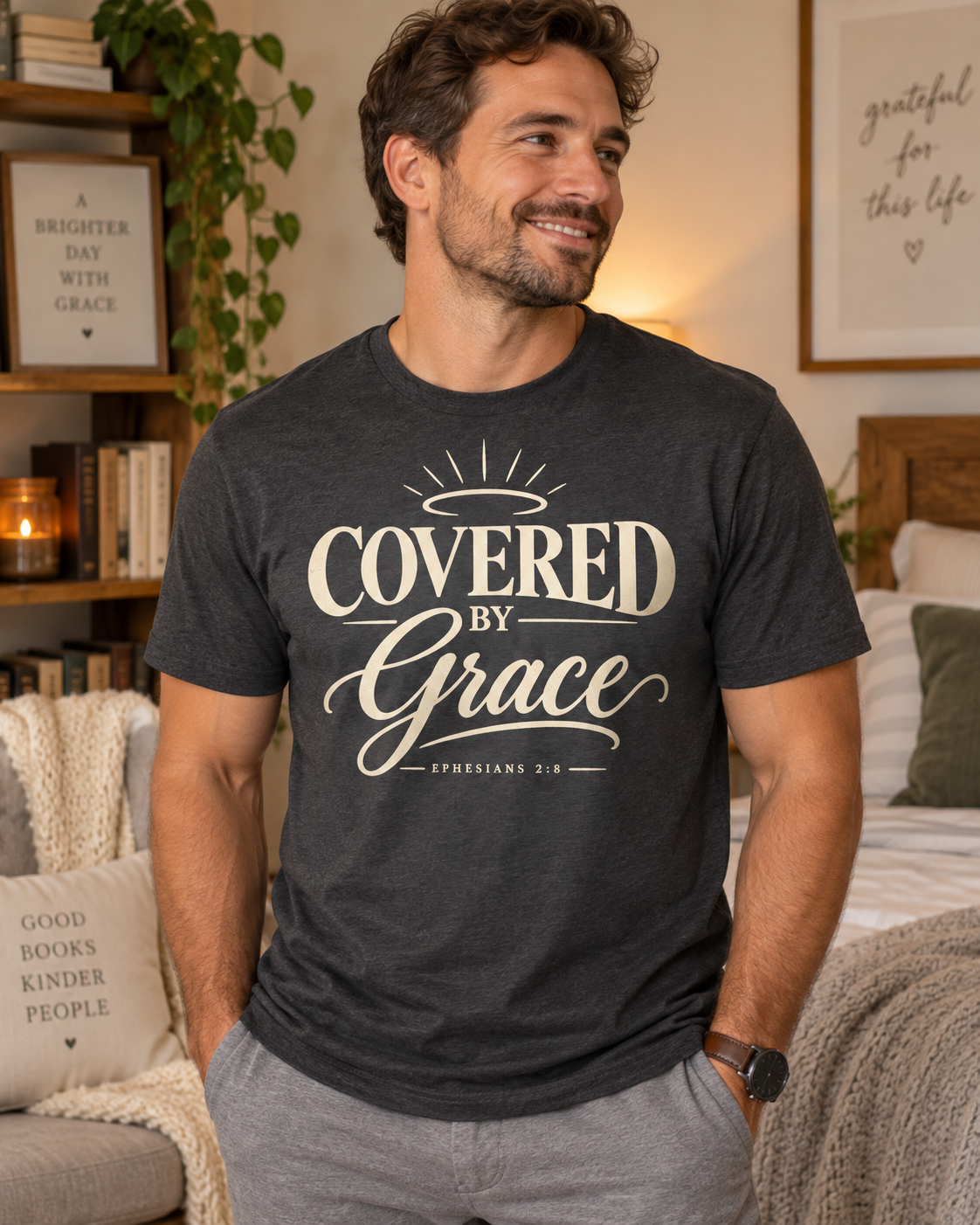 Covered by Grace T-shirt | Christian Faith Typography, Halo Graphic: other