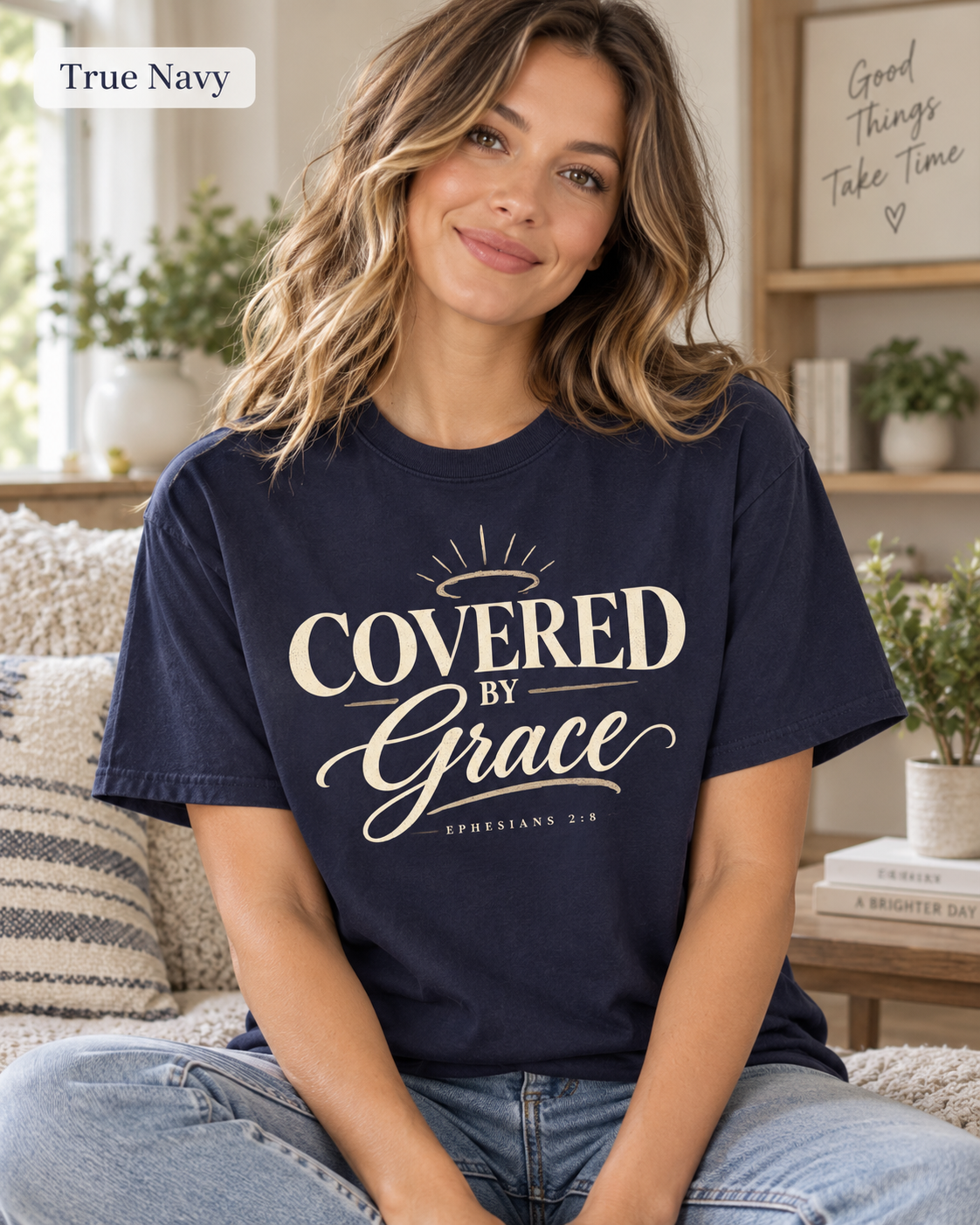 Covered by Grace T-shirt | Christian Faith Typography, Halo Graphic: other