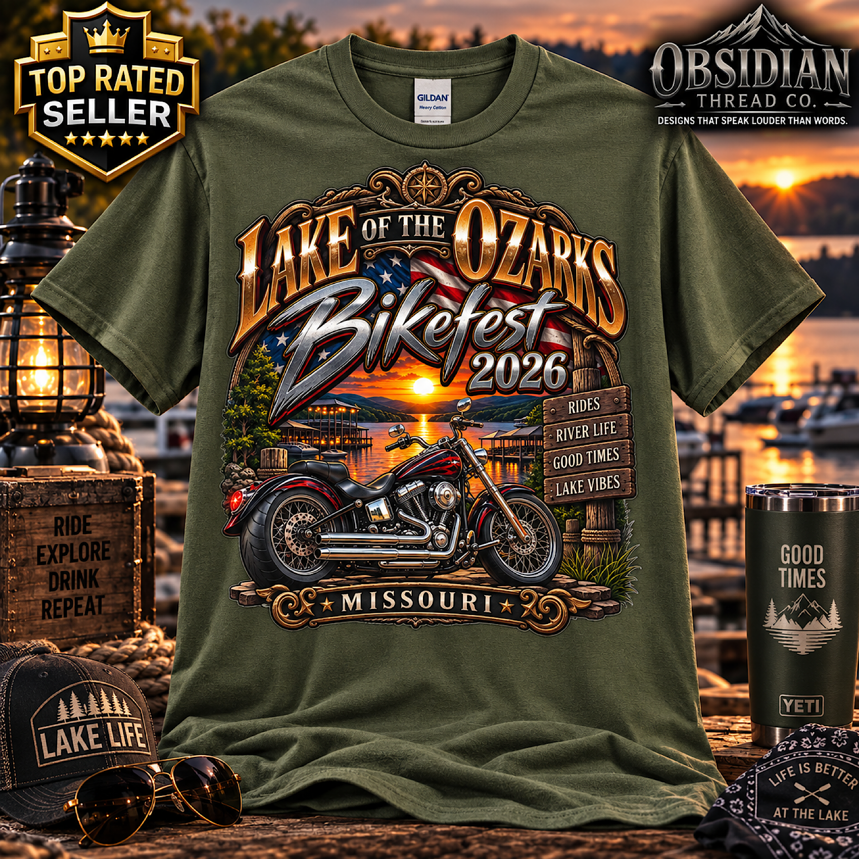 LAKE OF THE OZARKS BIKEFEST 2026 MISSOURI MOTORCYCLE BIKER T-SHIRT NO HARLEY color preview 4