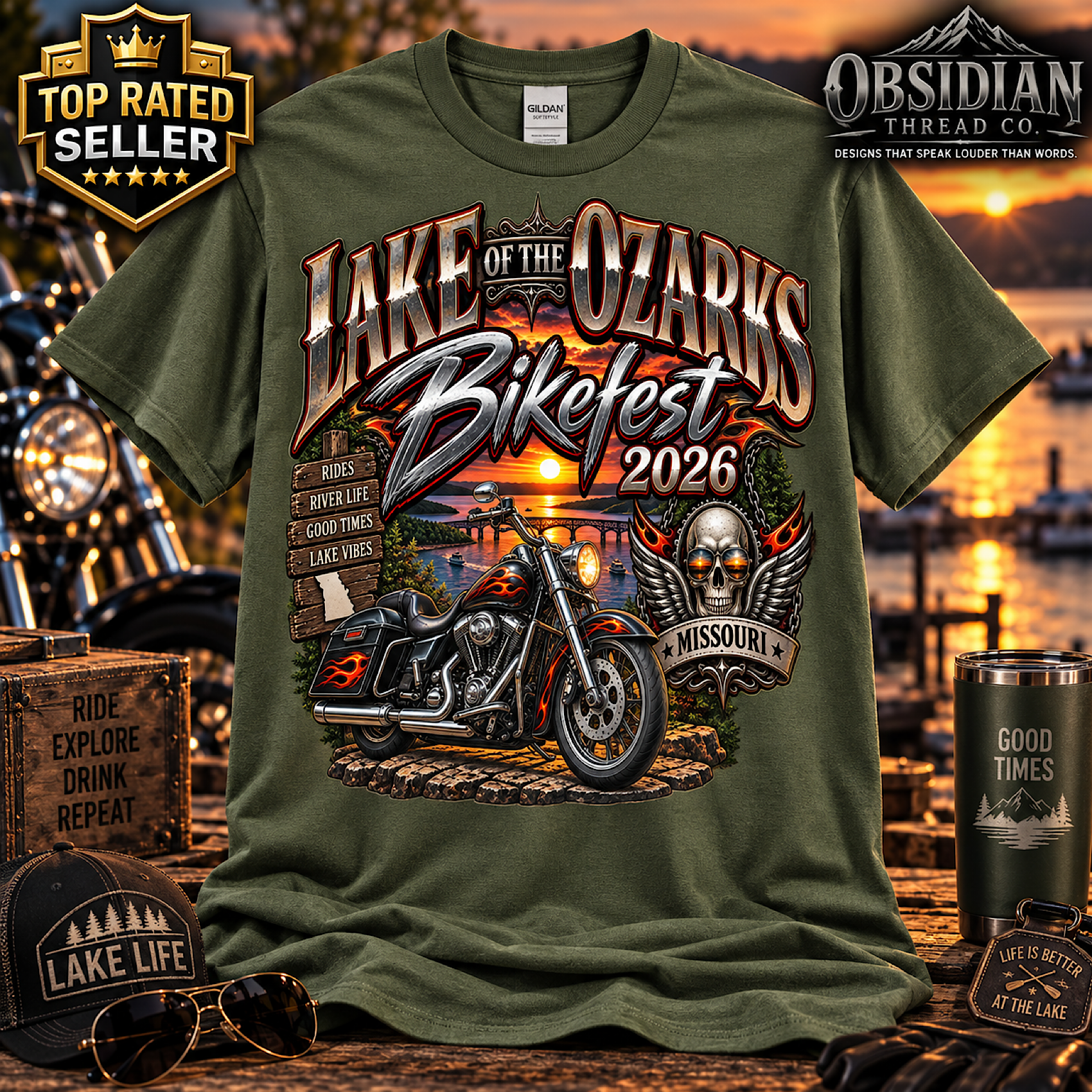 LAKE OF THE OZARKS BIKEFEST 2026 MISSOURI MOTORCYCLE BIKER T-SHIRT NO HARLEY color preview 4