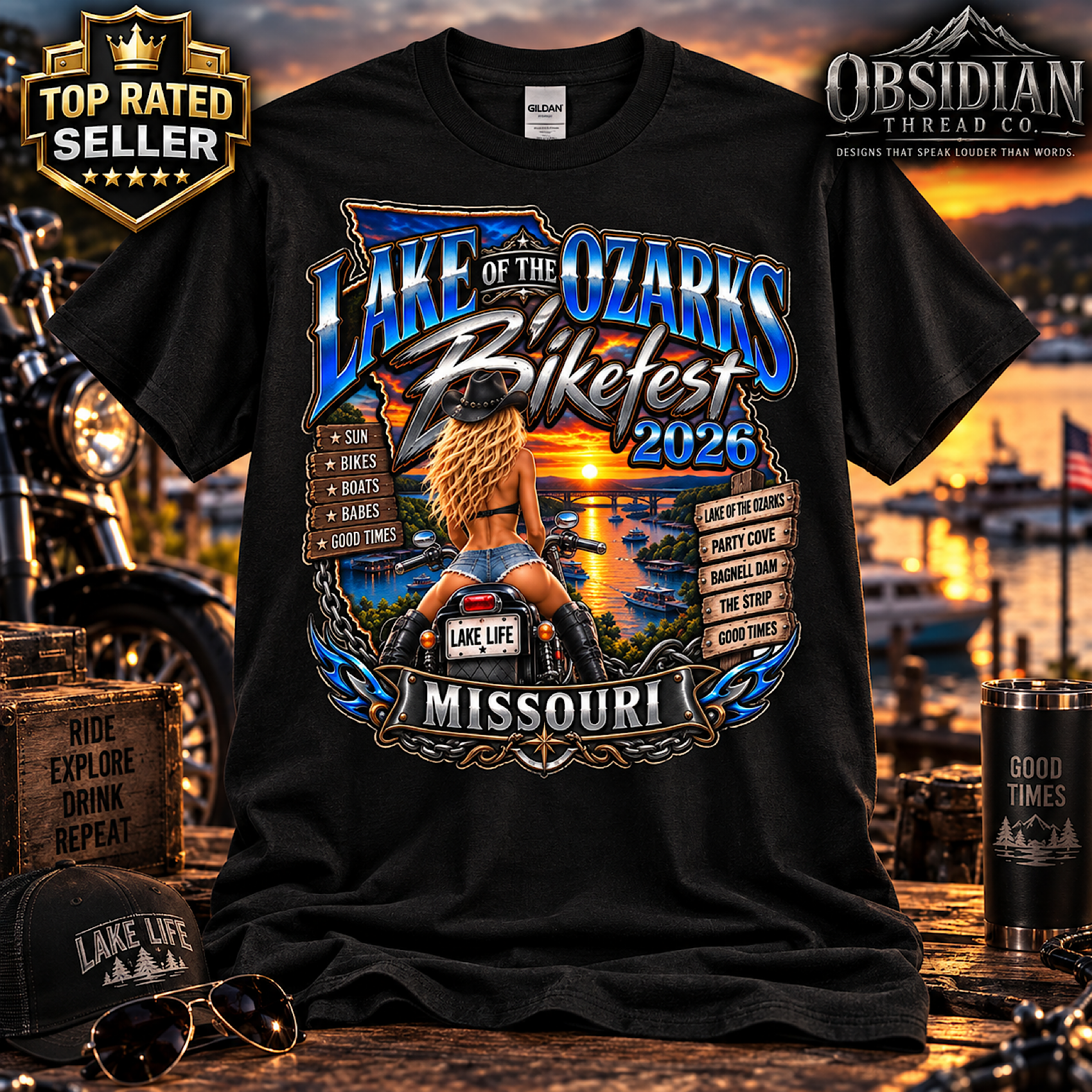 LAKE OF THE OZARKS BIKEFEST 2026 MISSOURI MOTORCYCLE BIKER T-SHIRT NO HARLEY product preview