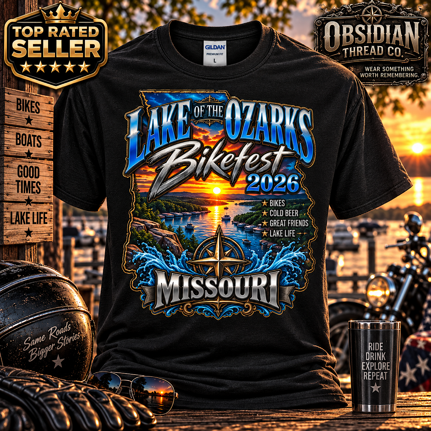 LAKE OF THE OZARKS BIKEFEST 2026 MISSOURI MOTORCYCLE BIKER T-SHIRT NO HARLEY product preview