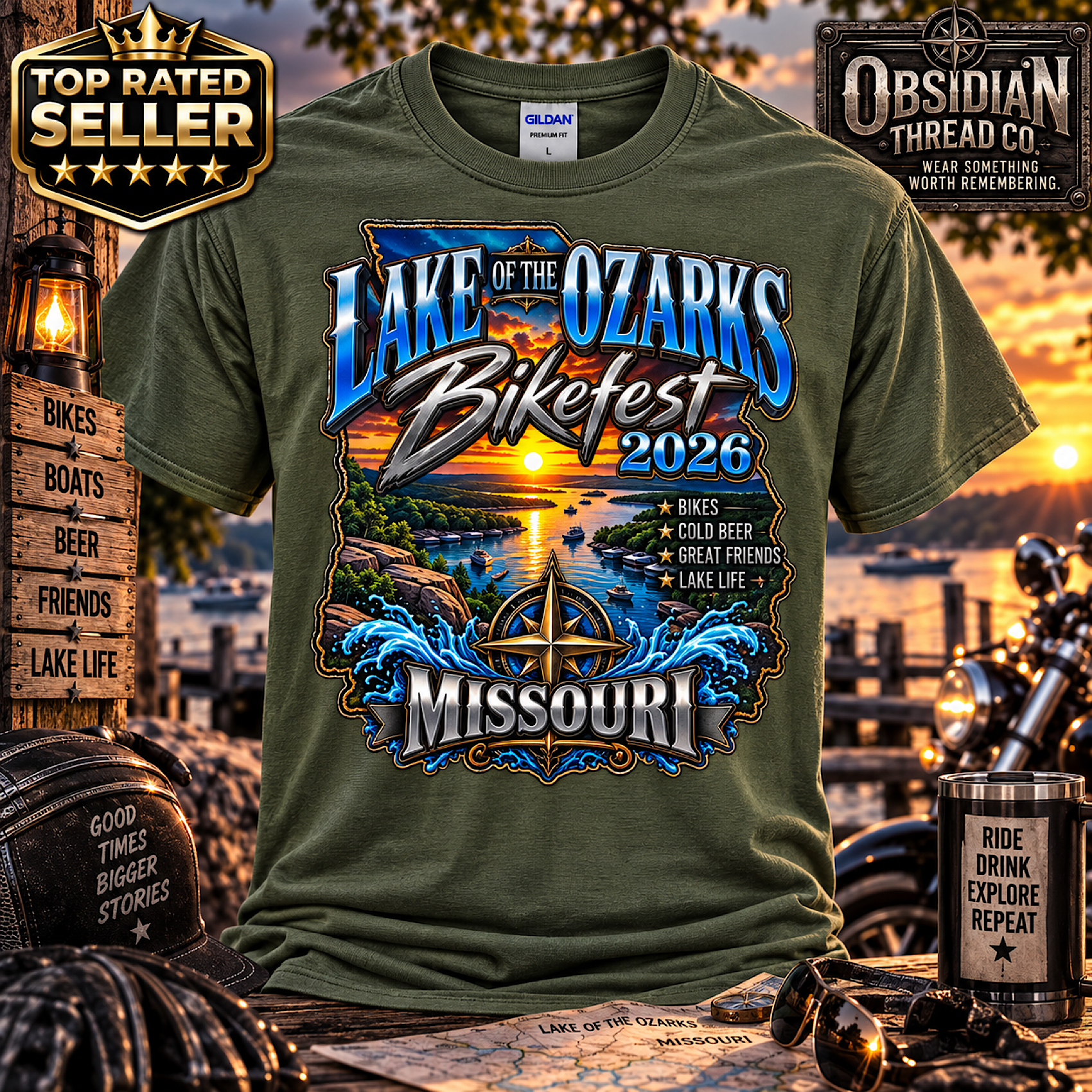 LAKE OF THE OZARKS BIKEFEST 2026 MISSOURI MOTORCYCLE BIKER T-SHIRT NO HARLEY color preview 4