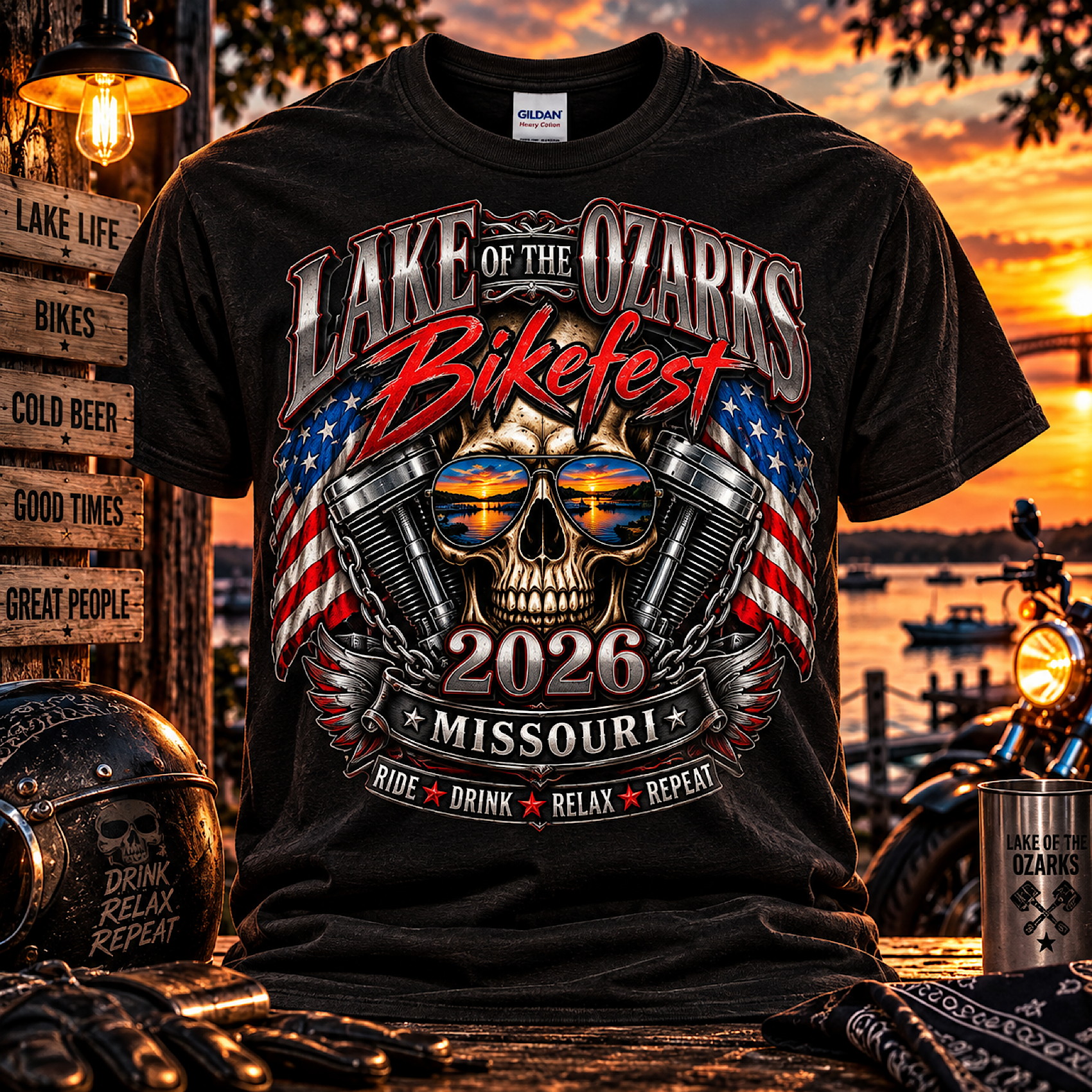LAKE OF THE OZARKS BIKEFEST 2026 MISSOURI MOTORCYCLE BIKER T-SHIRT NO HARLEY color preview 3