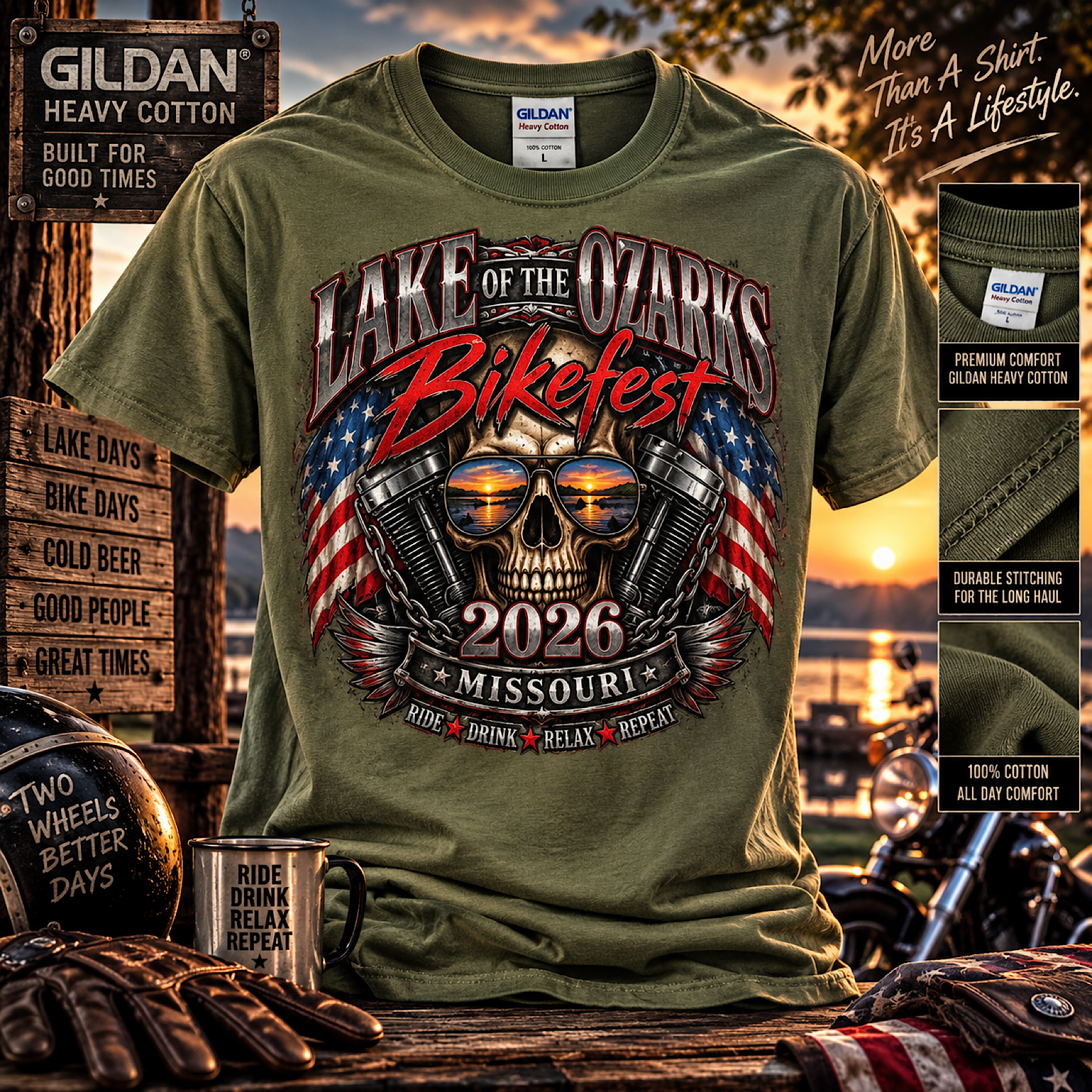 LAKE OF THE OZARKS BIKEFEST 2026 MISSOURI MOTORCYCLE BIKER T-SHIRT NO HARLEY color preview 4
