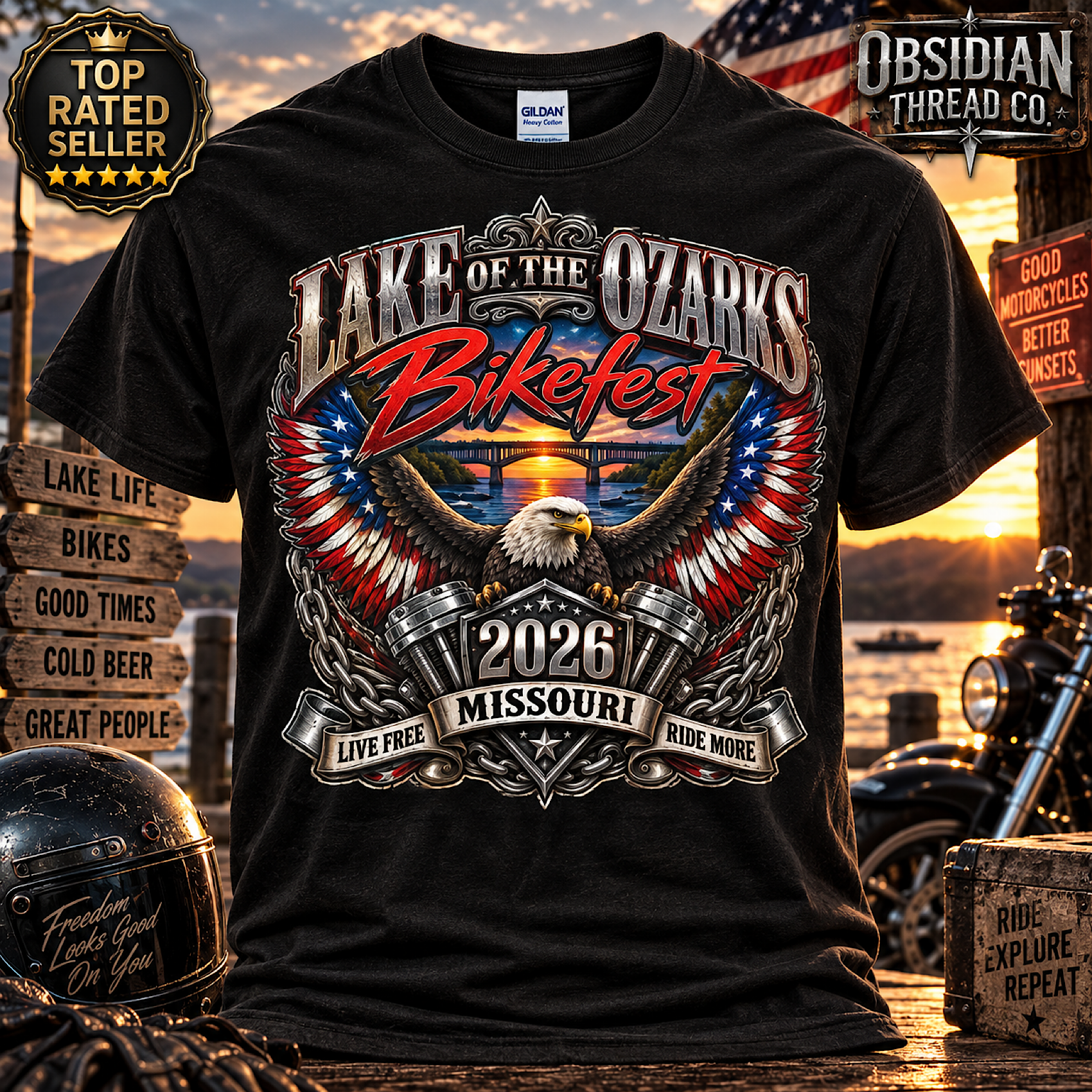 LAKE OF THE OZARKS BIKEFEST 2026 MISSOURI MOTORCYCLE BIKER T-SHIRT NO HARLEY product preview