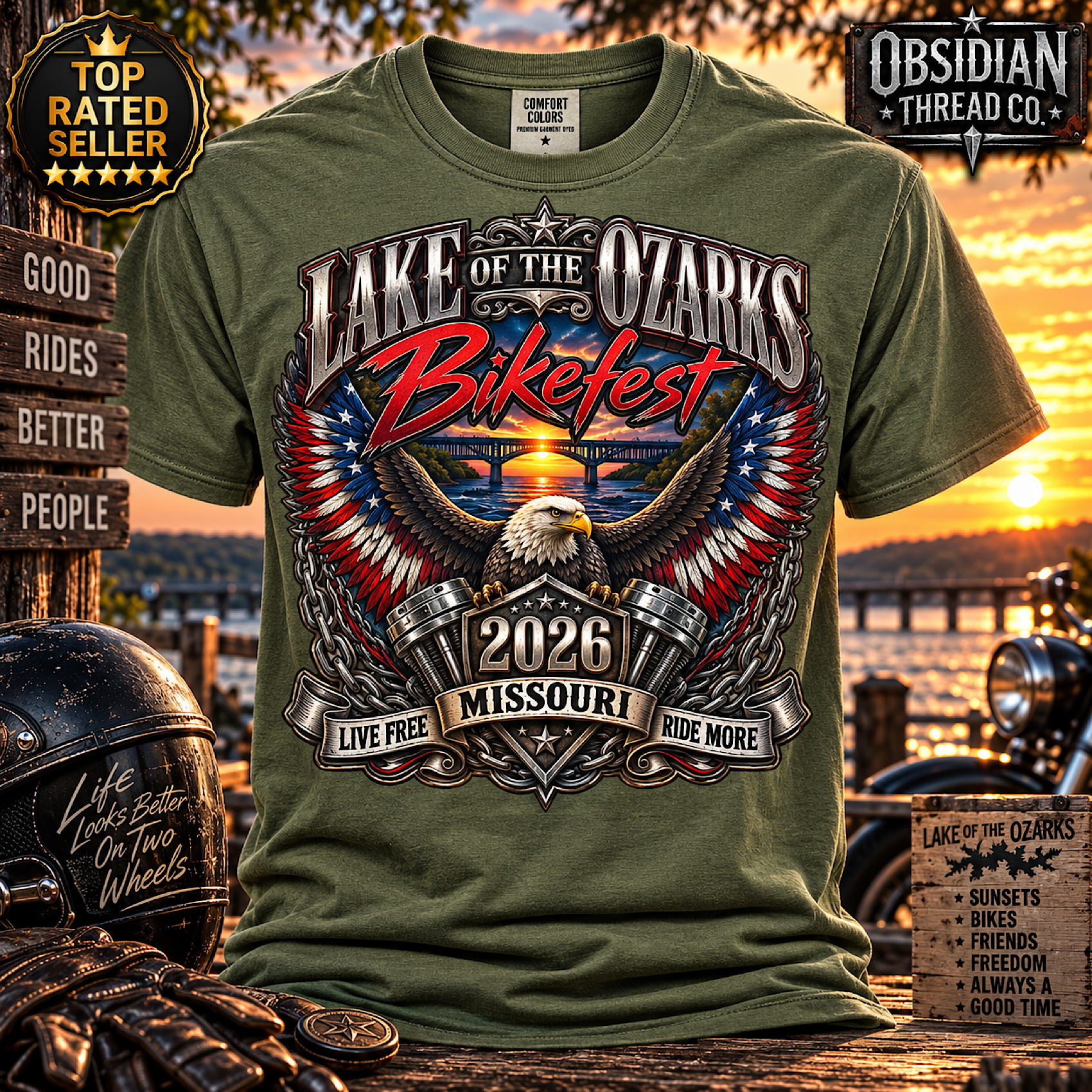 LAKE OF THE OZARKS BIKEFEST 2026 MISSOURI MOTORCYCLE BIKER T-SHIRT NO HARLEY color preview 4