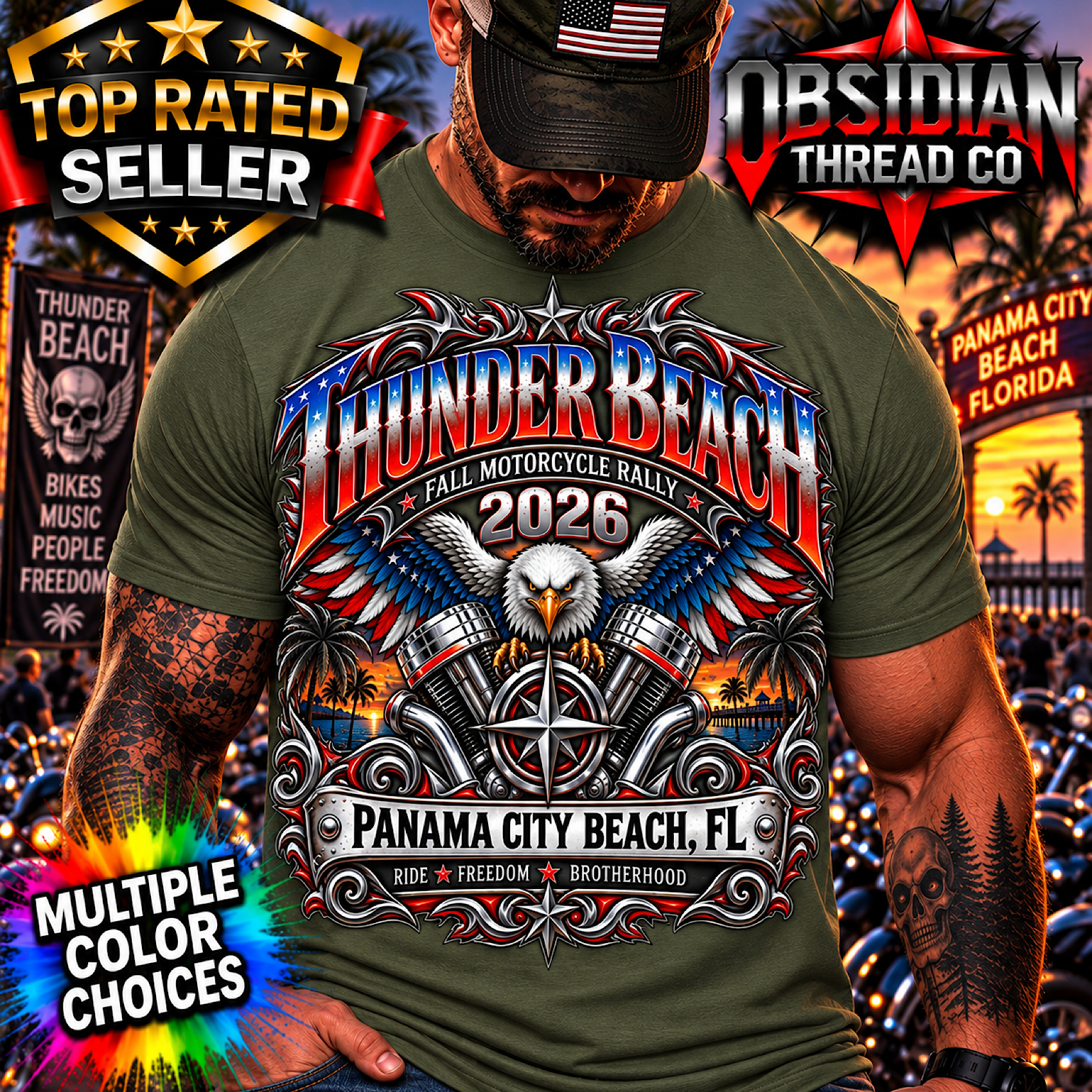 THUNDER BEACH FALL RALLY 2026 PANAMA CITY FL MOTORCYCLE BIKER SHIRT NO HARLEY color preview 4