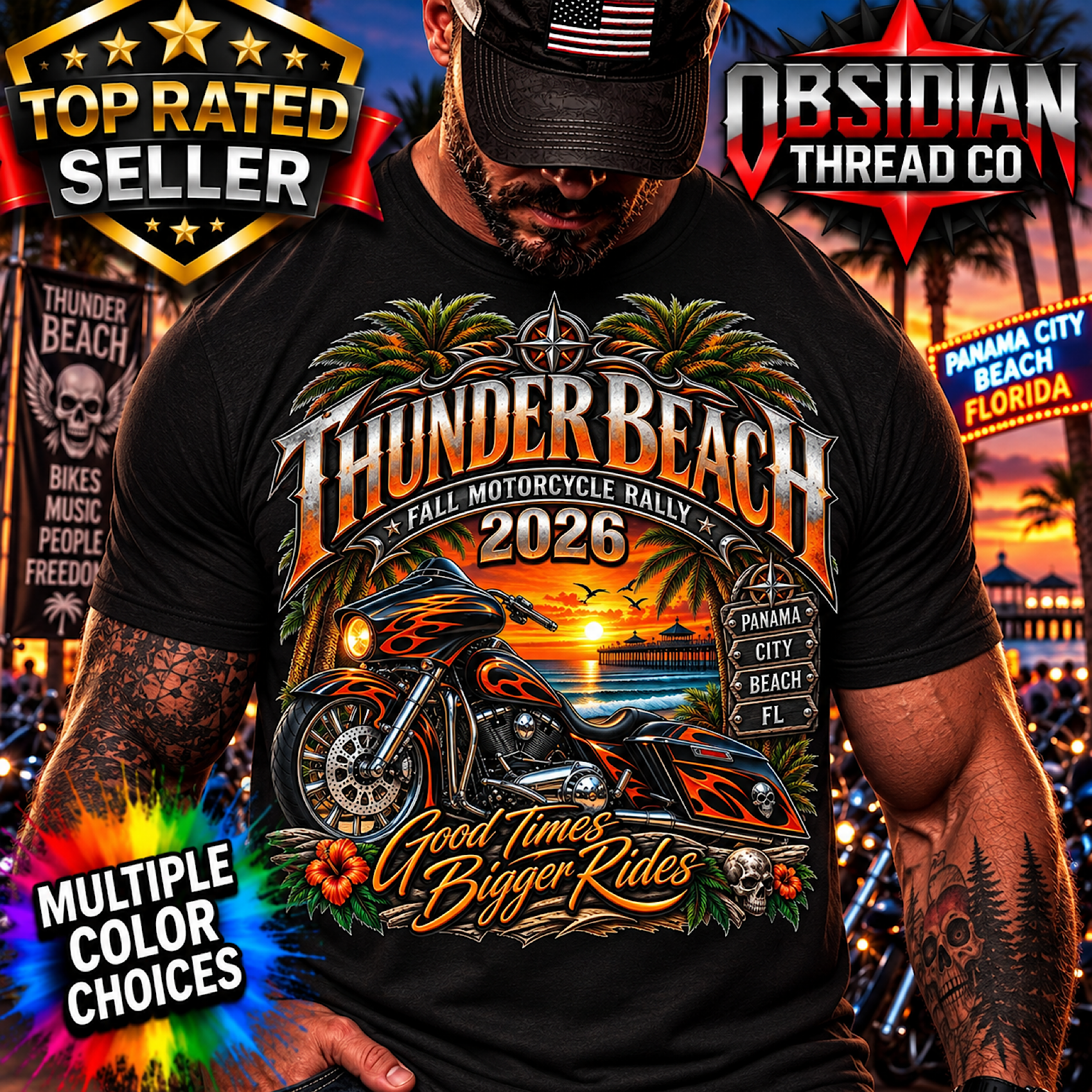 THUNDER BEACH FALL MOTORCYCLE RALLY 2026 PANAMA CITY BEACH FL BIKER NO HARLEY color preview 3