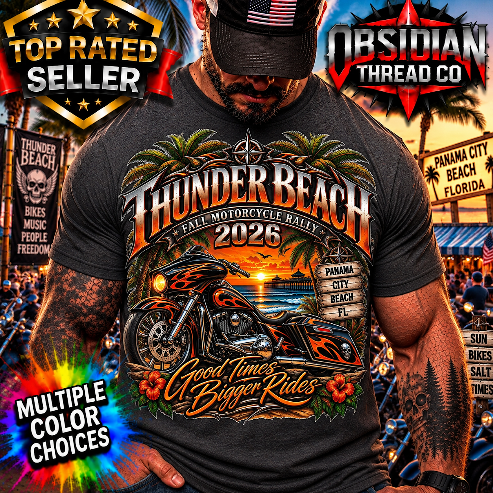 THUNDER BEACH FALL MOTORCYCLE RALLY 2026 PANAMA CITY BEACH FL BIKER NO HARLEY color preview 2