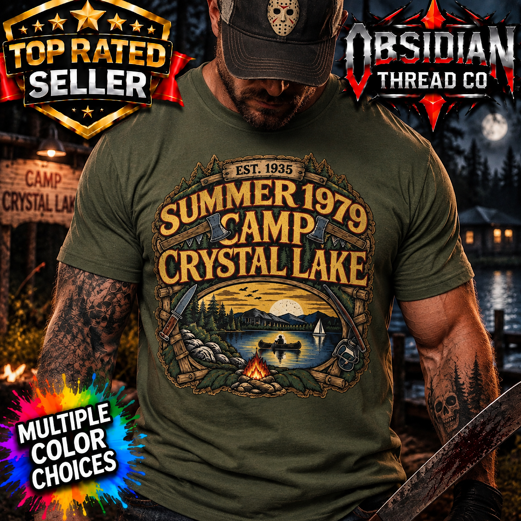 Friday the 13th Camp Crystal Lake 1979 T-Shirt Jason Horror Halloween Gildan Tee color preview 4