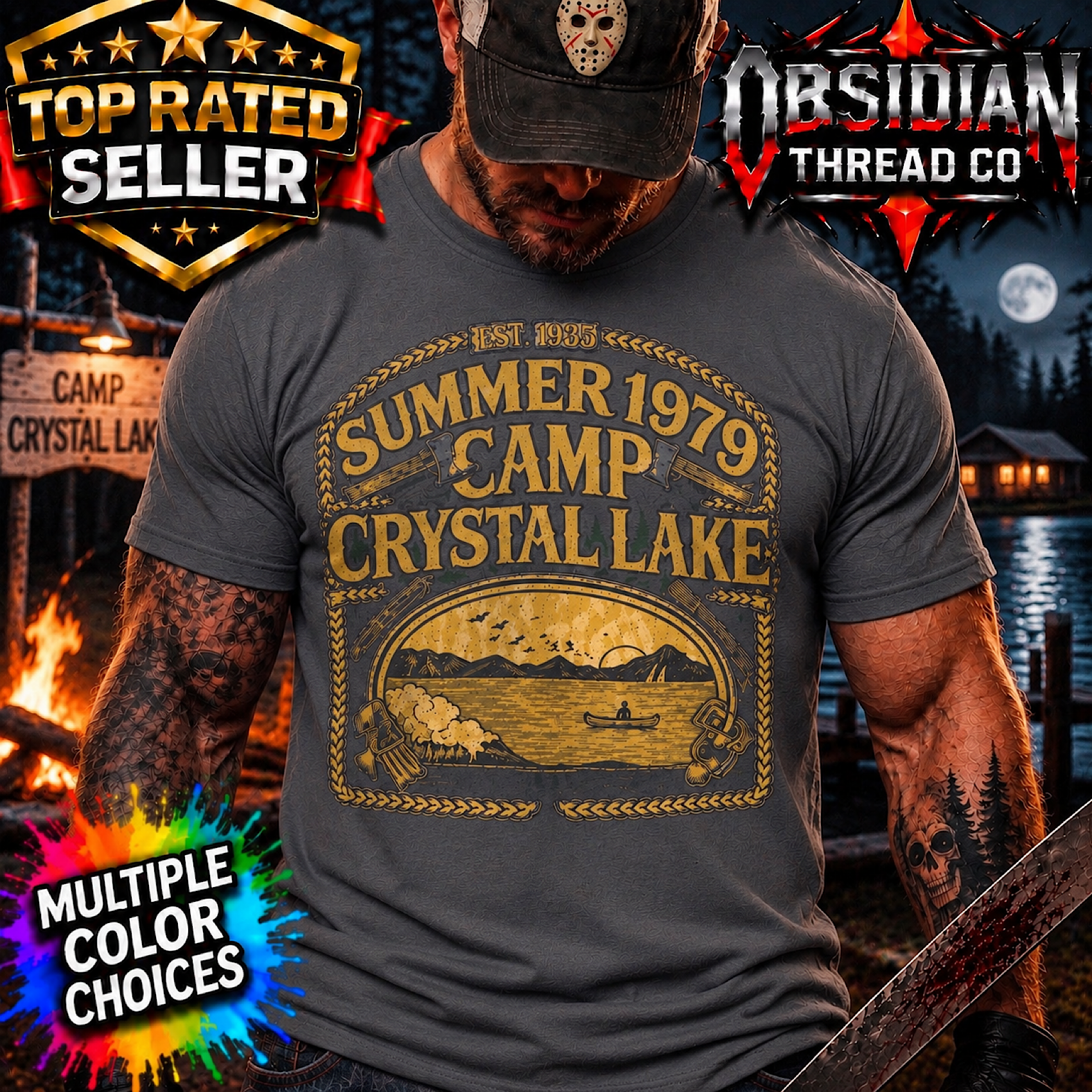 Friday the 13th Camp Crystal Lake 1979 T-Shirt Jason Horror Halloween Gildan Tee color preview 2