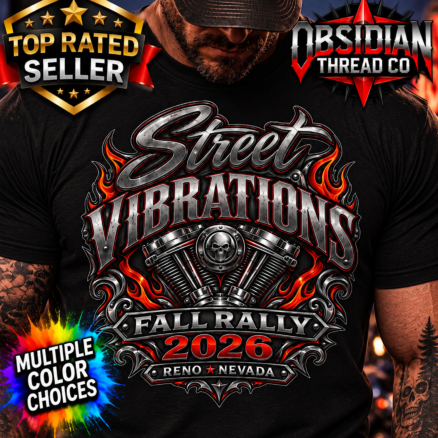 Street Vibrations 2026 Reno Nevada Fall Rally Motorcycle Bike Week Biker Shirt color preview 3