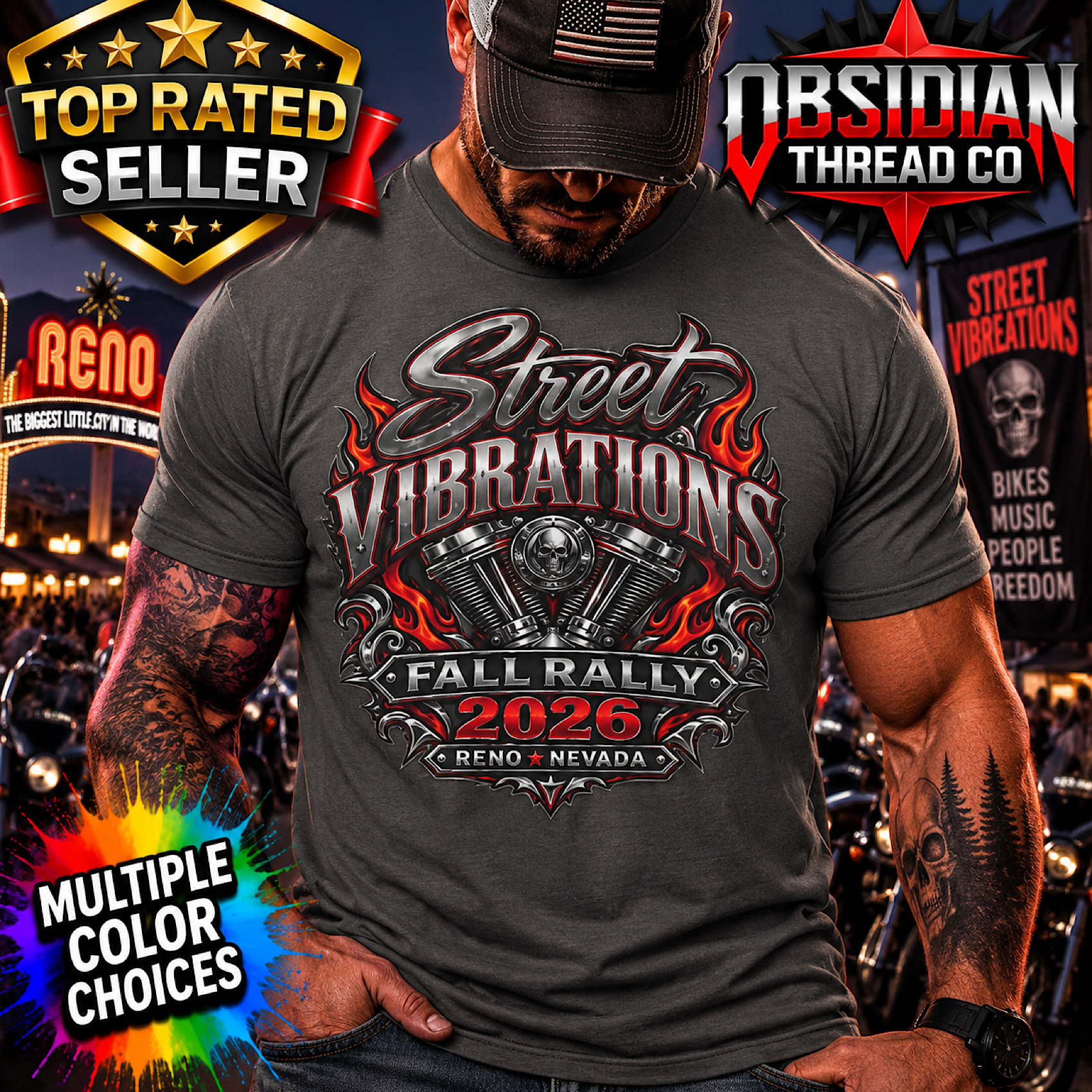 Street Vibrations 2026 Reno Nevada Fall Rally Motorcycle Bike Week Biker Shirt color preview 2