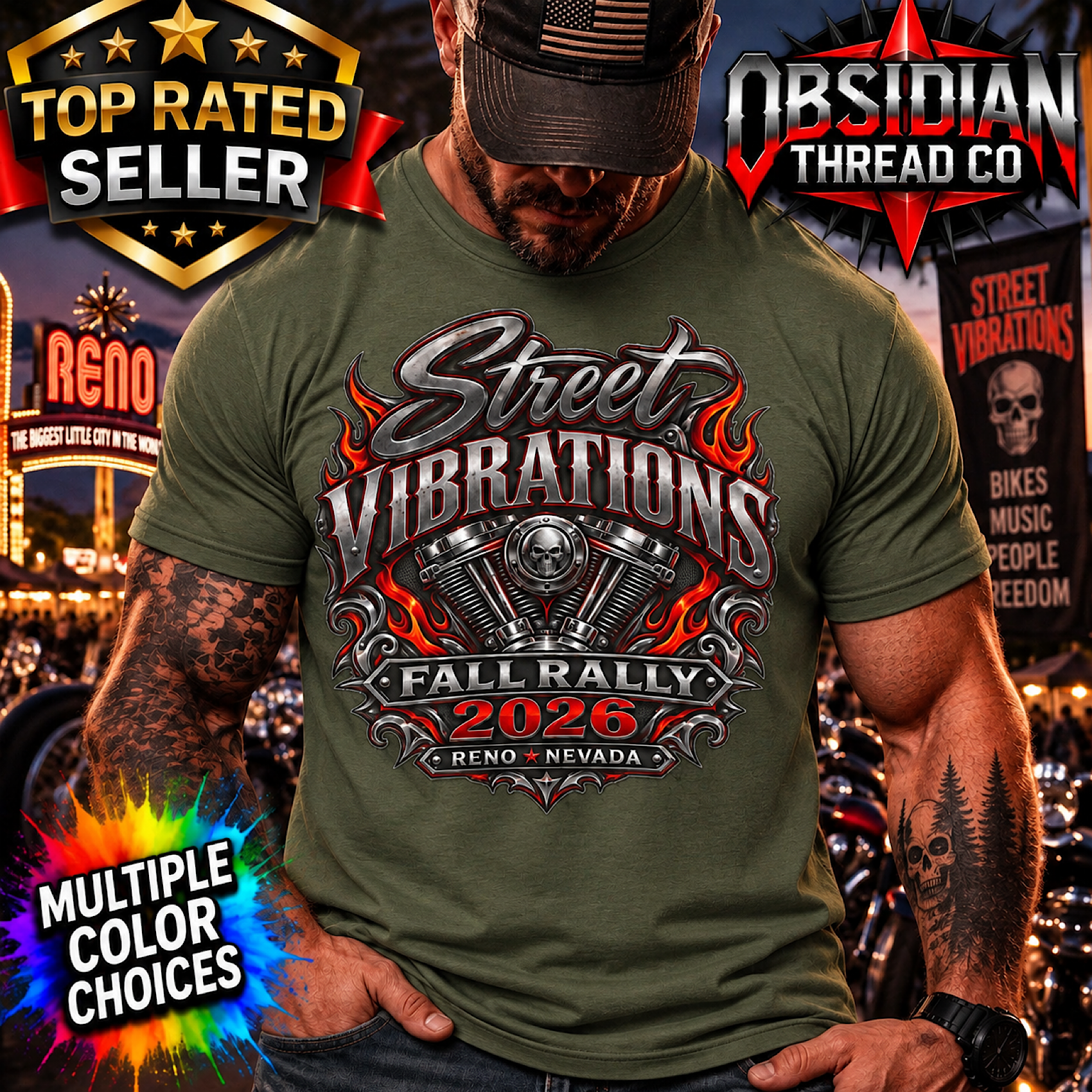 Street Vibrations 2026 Reno Nevada Fall Rally Motorcycle Bike Week Biker Shirt color preview 4