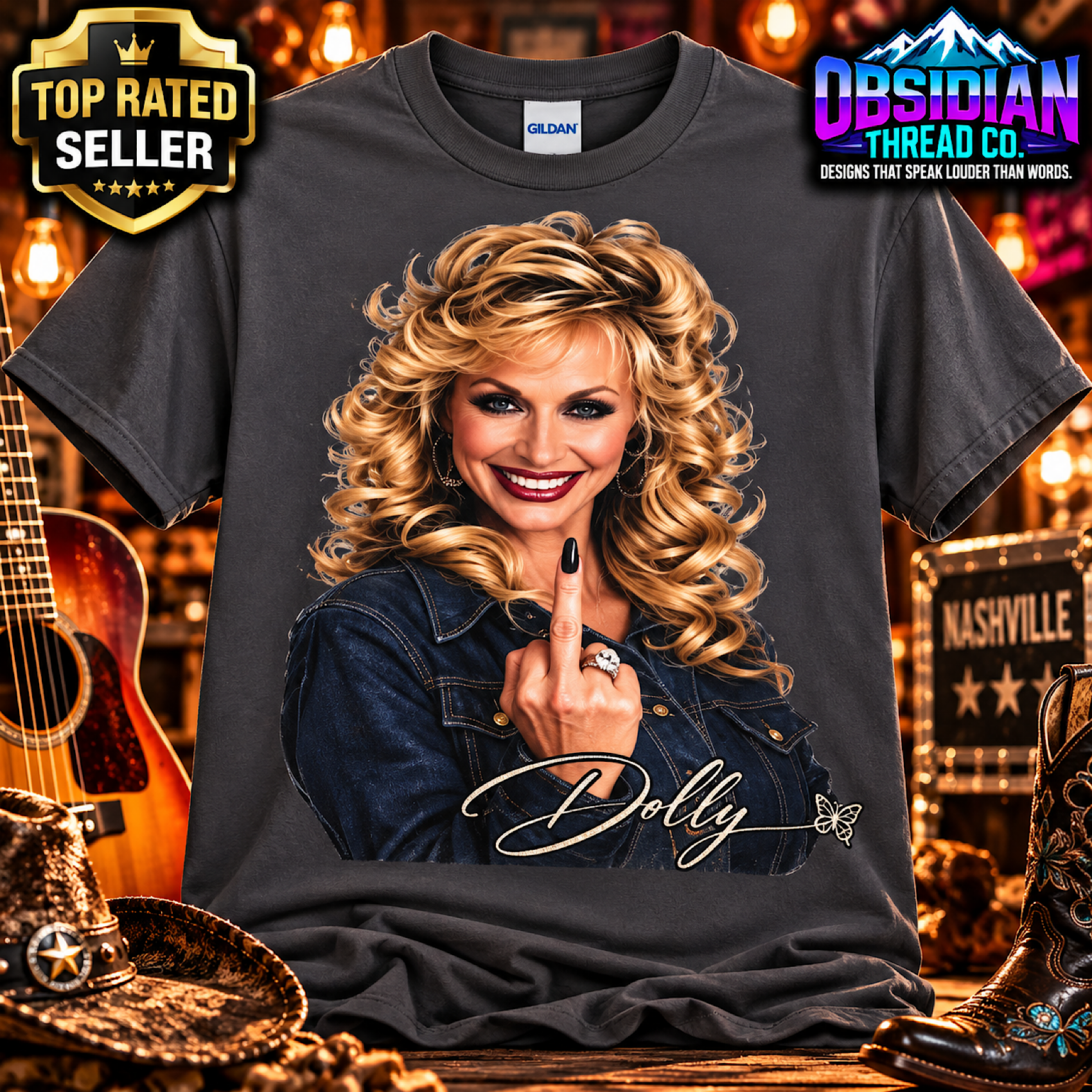 RETRO DOLLY PARTON VINTAGE DOLLYWOOD MIDDLE FINGER COUNTRY MUSIC NASHVILLE SHIRT product preview