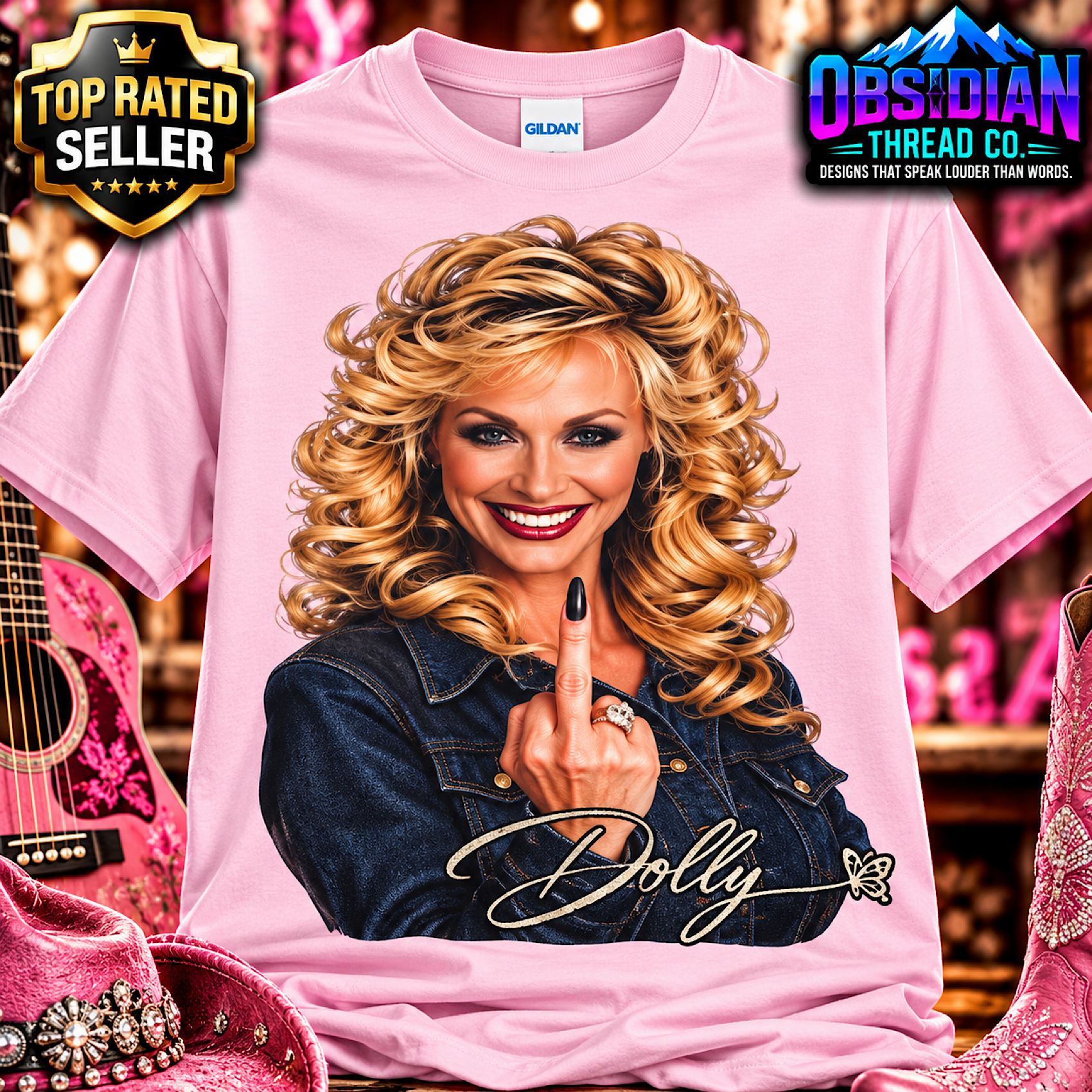 RETRO DOLLY PARTON VINTAGE DOLLYWOOD MIDDLE FINGER COUNTRY MUSIC NASHVILLE SHIRT color preview 3