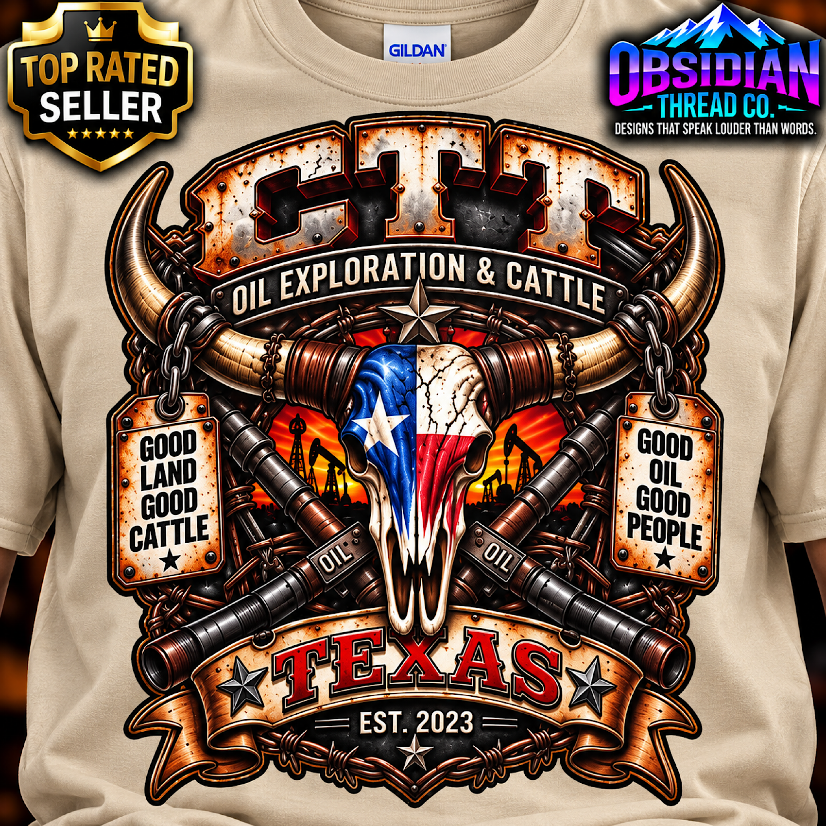 CTT OIL EXPLORATION &amp; CATTLE LANDMAN M-TEX OIL COMPANY PATCH CAFE TEXAS SHIRT product preview