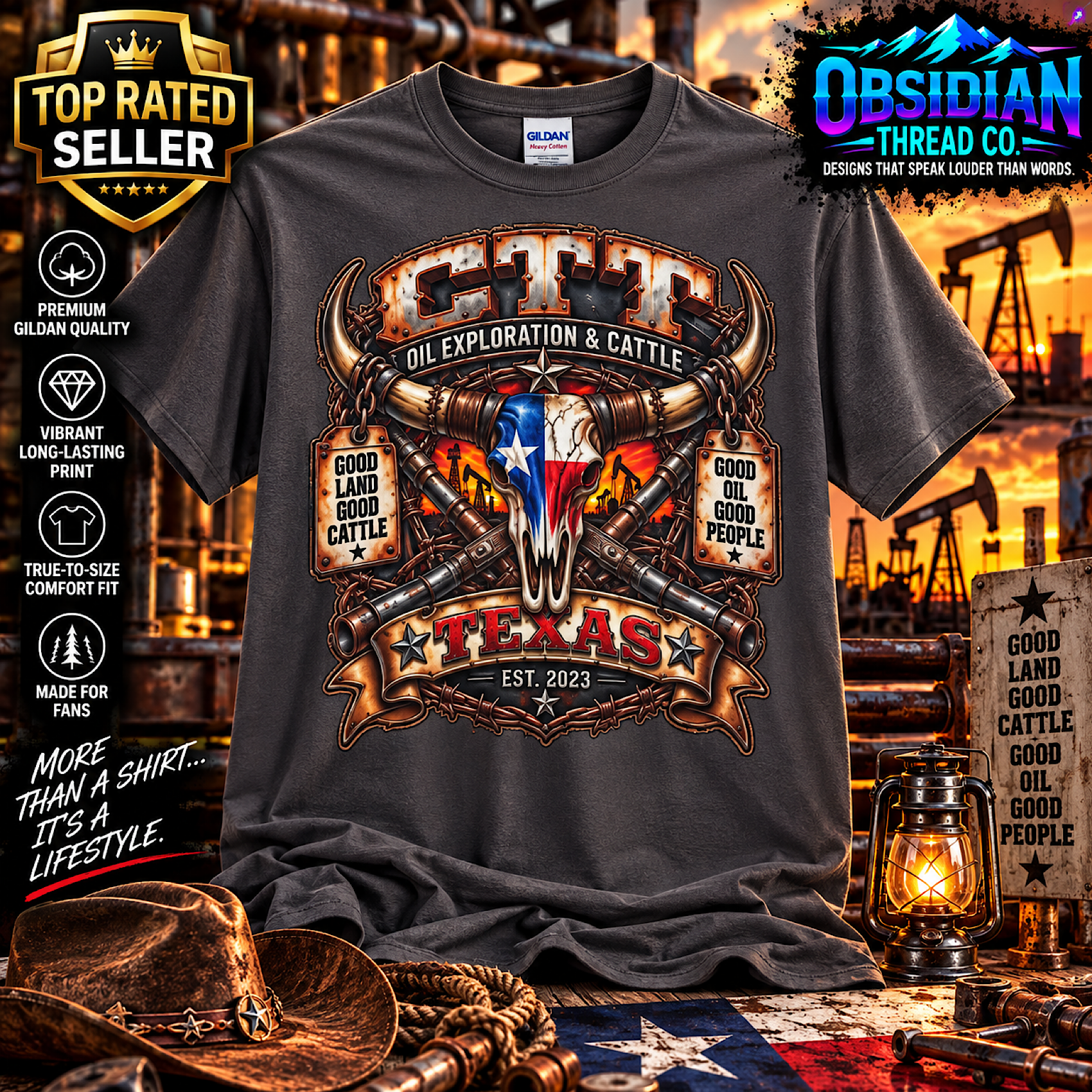 CTT OIL EXPLORATION & CATTLE LANDMAN M-TEX OIL COMPANY PATCH CAFE TEXAS SHIRT color preview 2