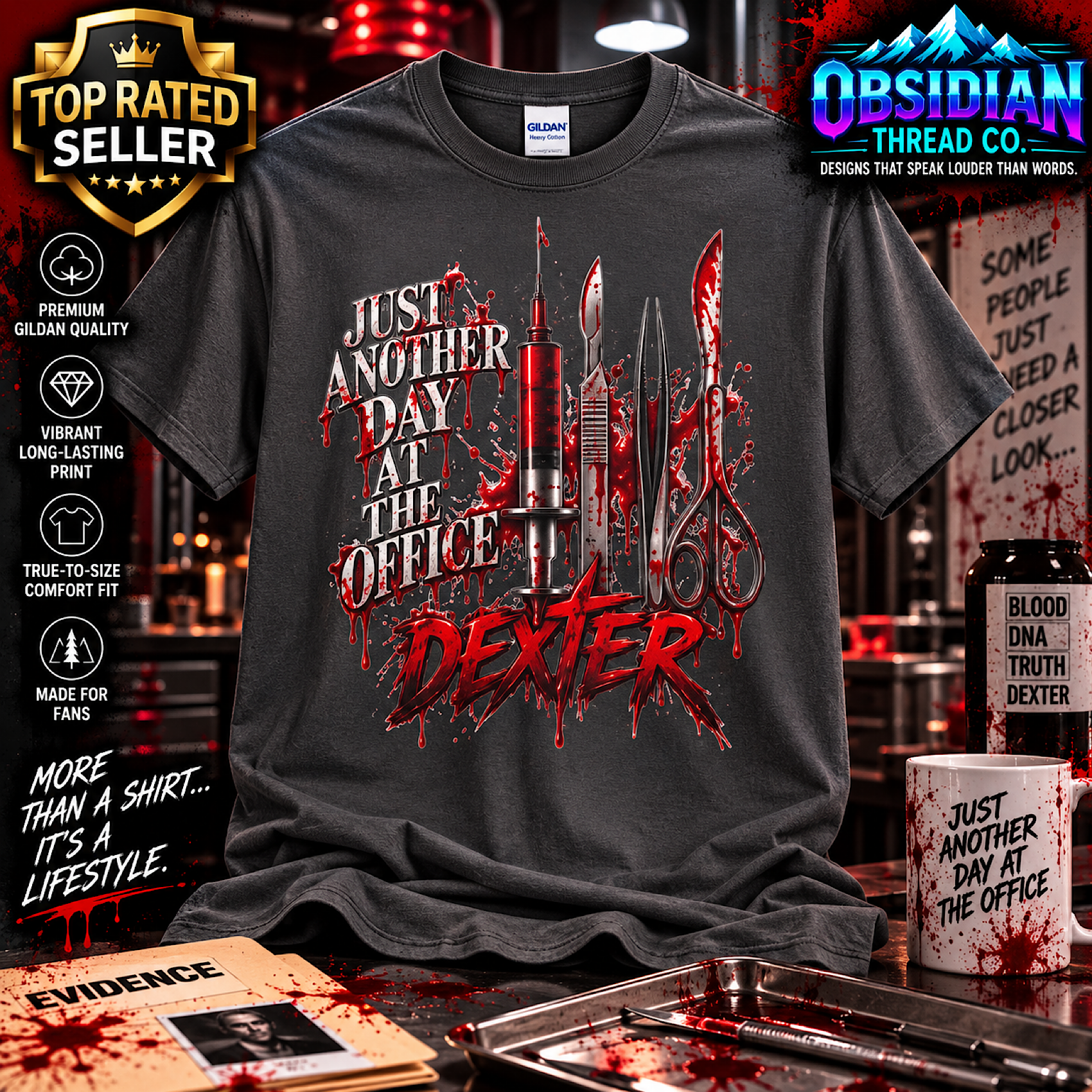 DEXTER RESURRECTION JUST ANOTHER DAY AT OFFICE BLOOD HORROR SERIAL KILLER SHIRT product preview