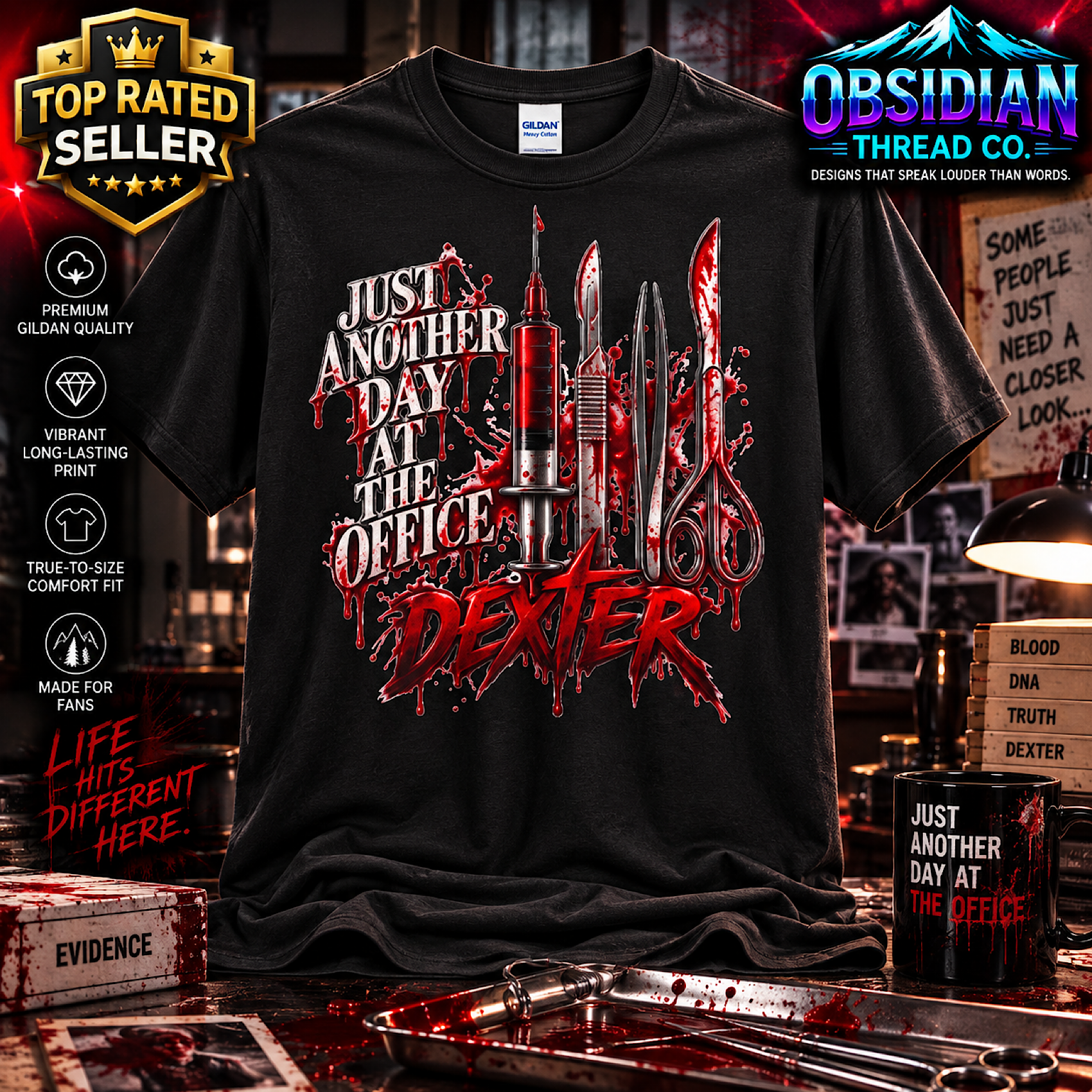 DEXTER RESURRECTION JUST ANOTHER DAY AT OFFICE BLOOD HORROR SERIAL KILLER SHIRT color preview 3